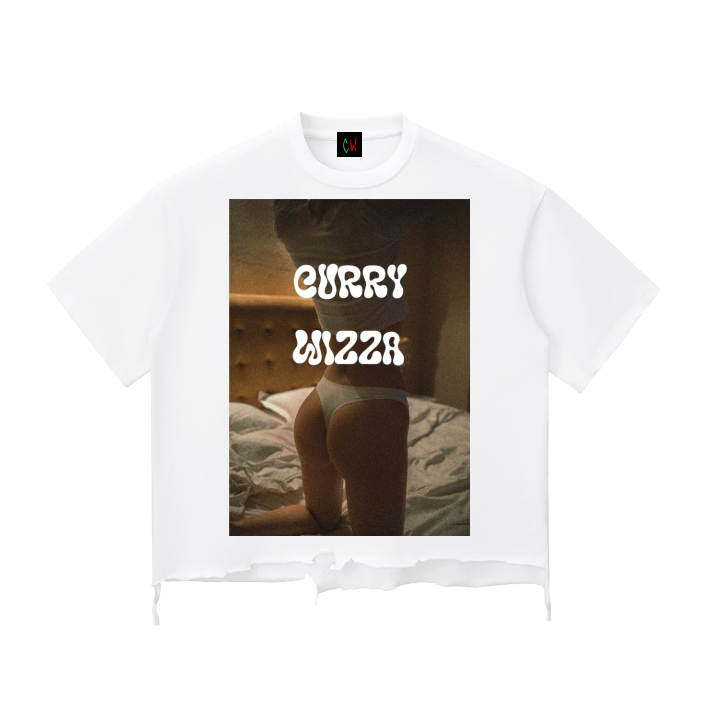 CURRY WIZZA - Snow Wash Raw-Hem Boxy T-shirt