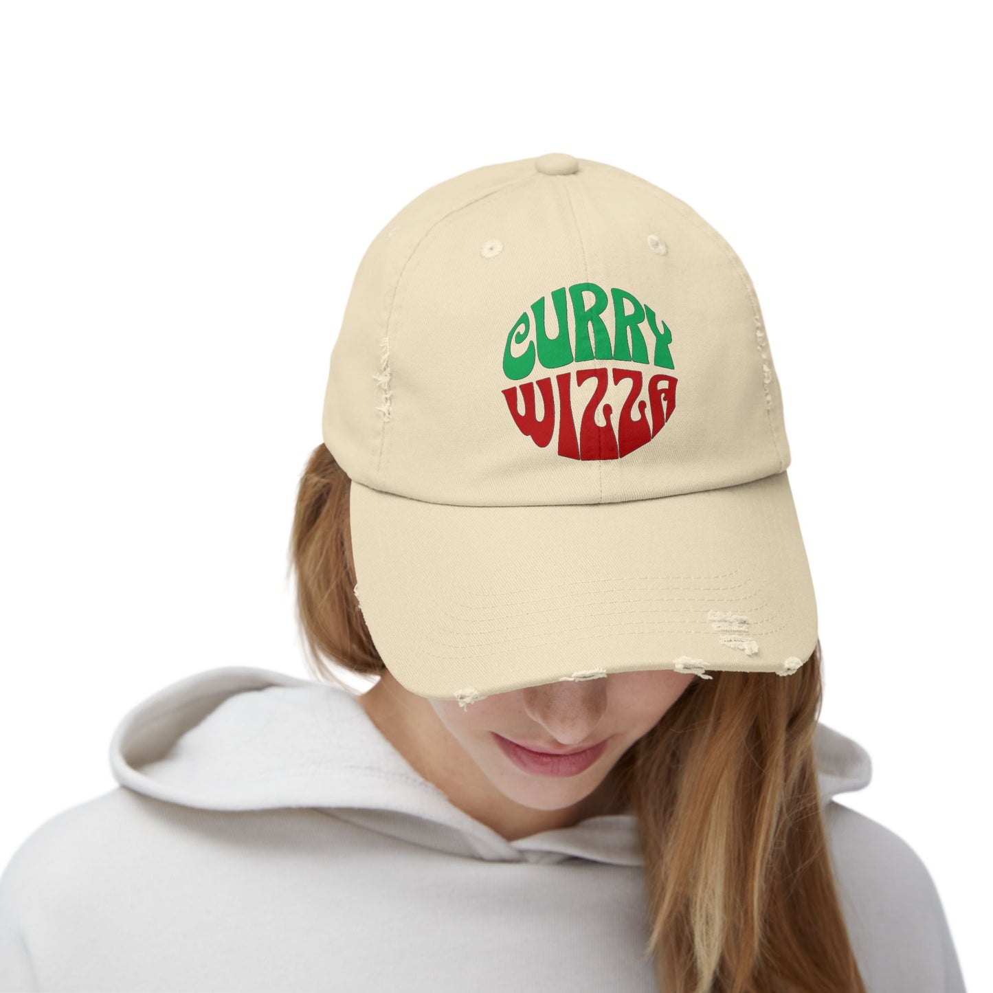 CURRY WIZZA - Distressed Baseball Cap — Retro Psychedelic Logo Hat
