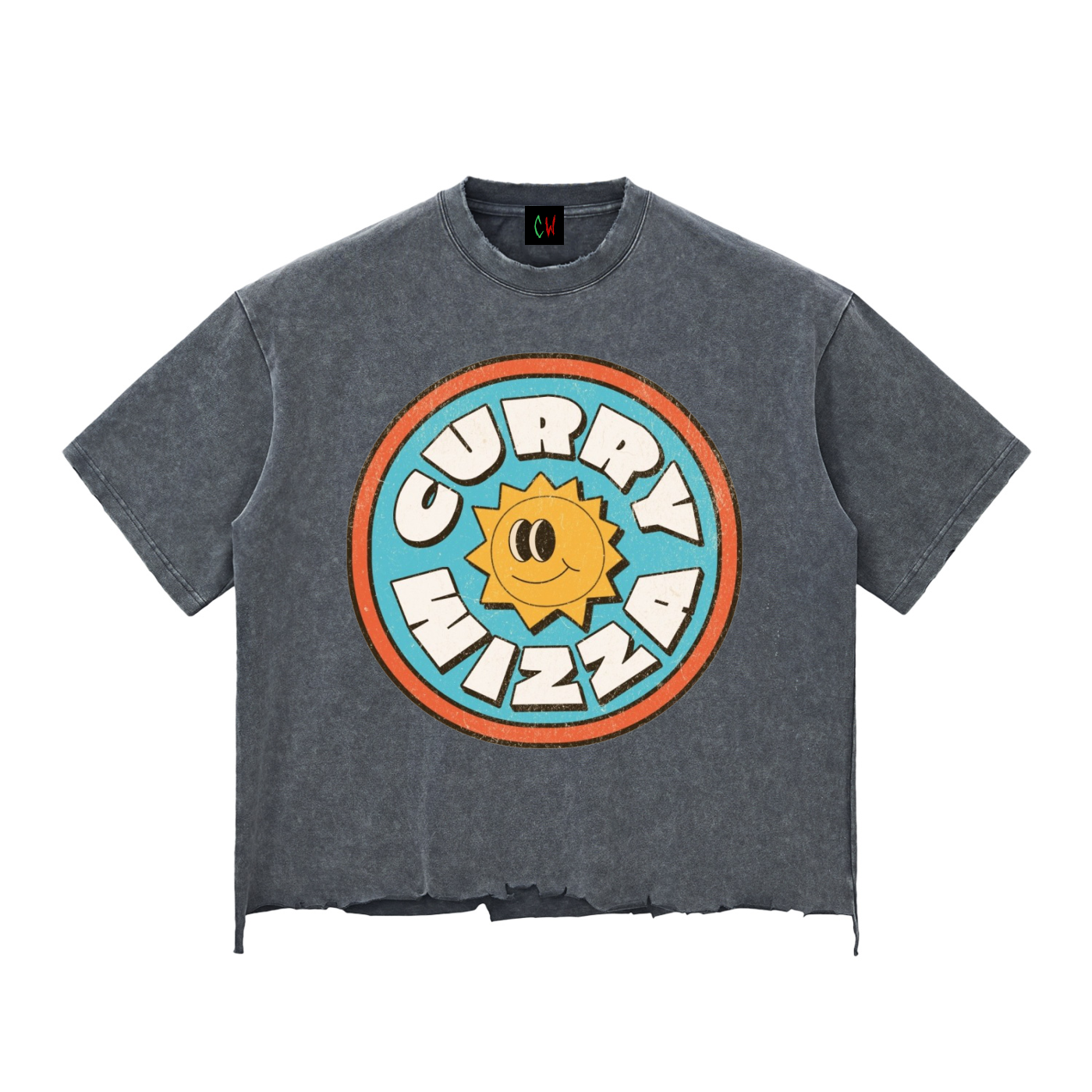 CURRY WIZZA - Snow Wash Raw-Hem Boxy T-shirt