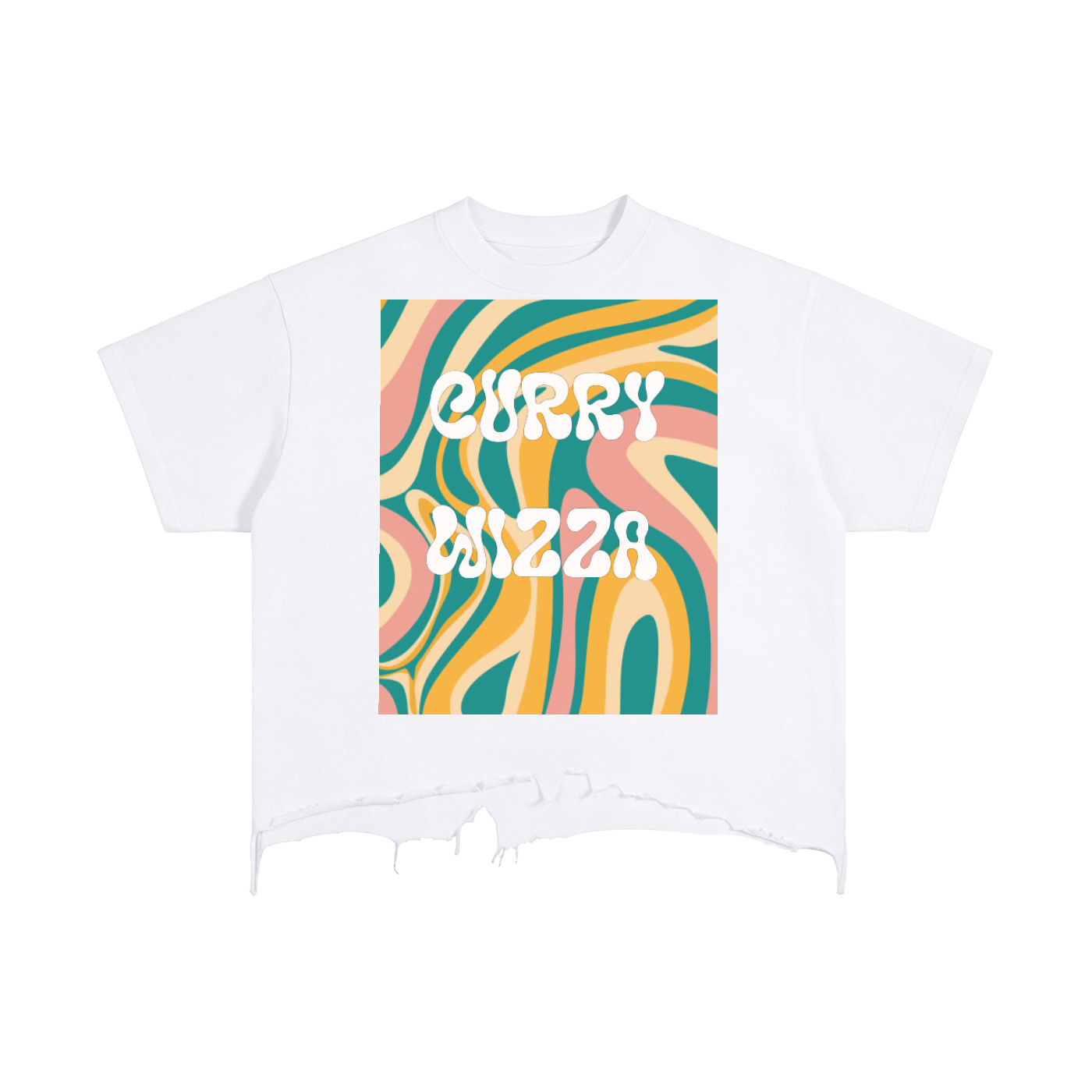 CURRY WIZZA - Vintage Wash Boxy Distressed Hem T-Shirt
