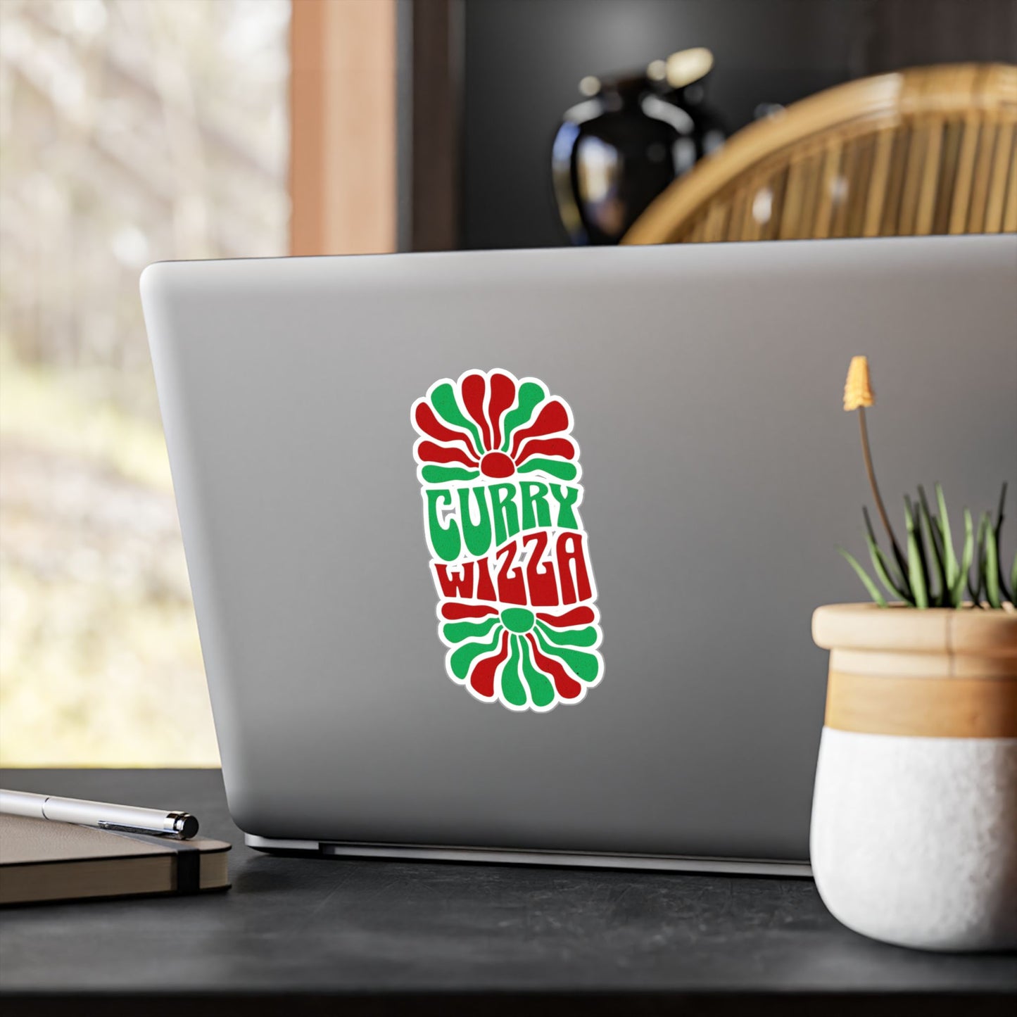CURRY WIZZA - Kiss-Cut Vinyl Decal — Retro Psychedelic Sticker for Laptops, Water Bottles & Windows