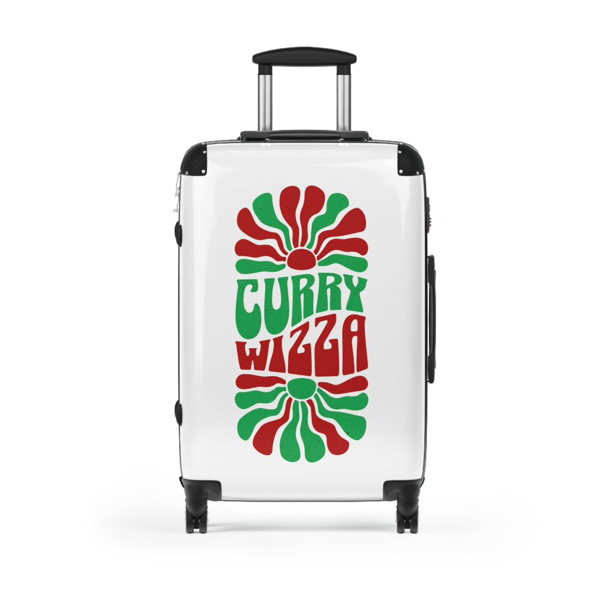 CURRY WIZZA - Suitcase — Retro 'Curry Wizza' Travel Carry-On with Green & Red Psychedelic Design