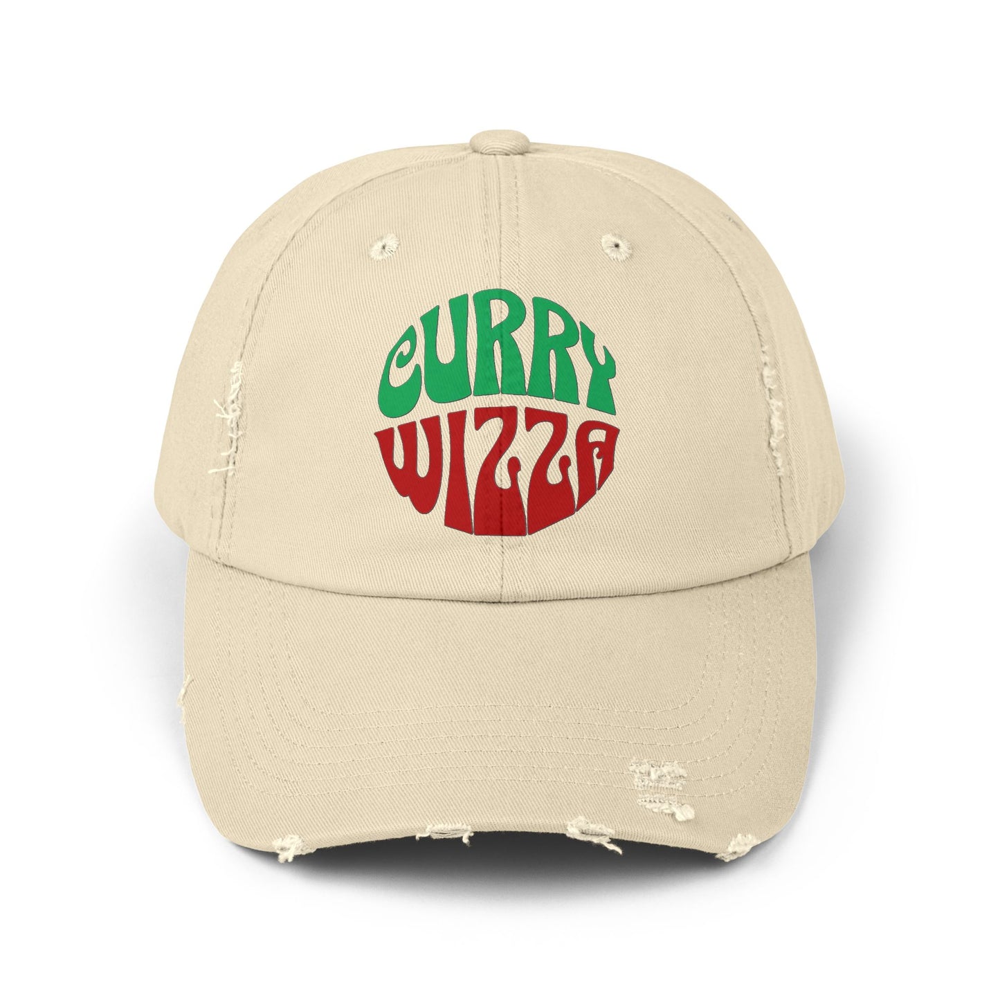 CURRY WIZZA - Distressed Baseball Cap — Retro Psychedelic Logo Hat