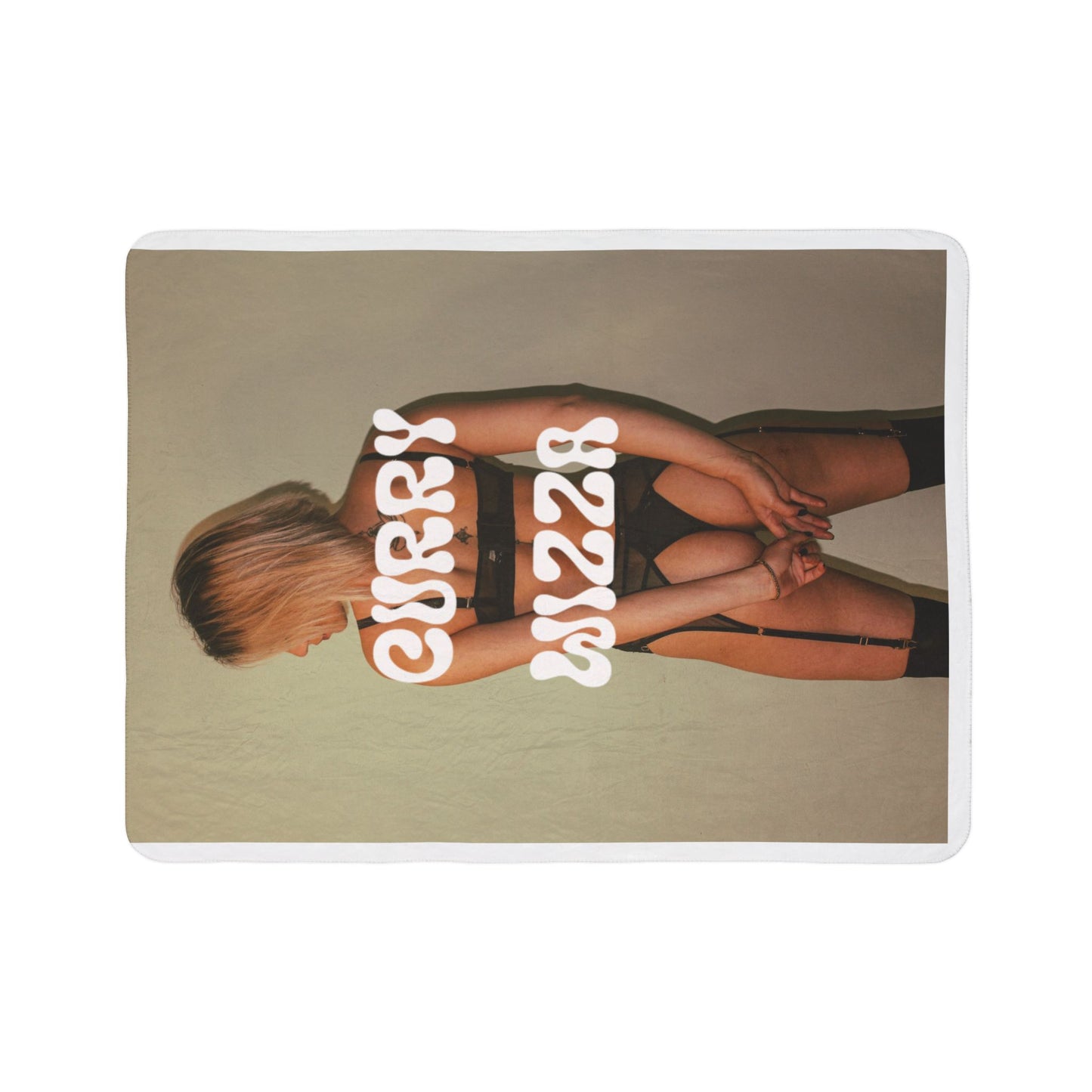 CURRY WIZZA - Sherpa Blanket — Retro Pinup Photo with 'CURRY WIZZA' Text