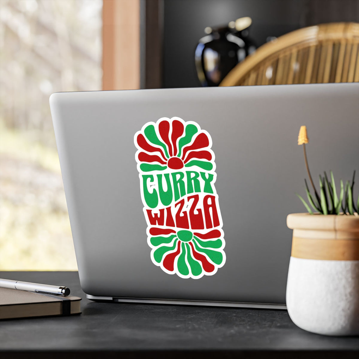 CURRY WIZZA - Kiss-Cut Vinyl Decal — Retro Psychedelic Sticker for Laptops, Water Bottles & Windows