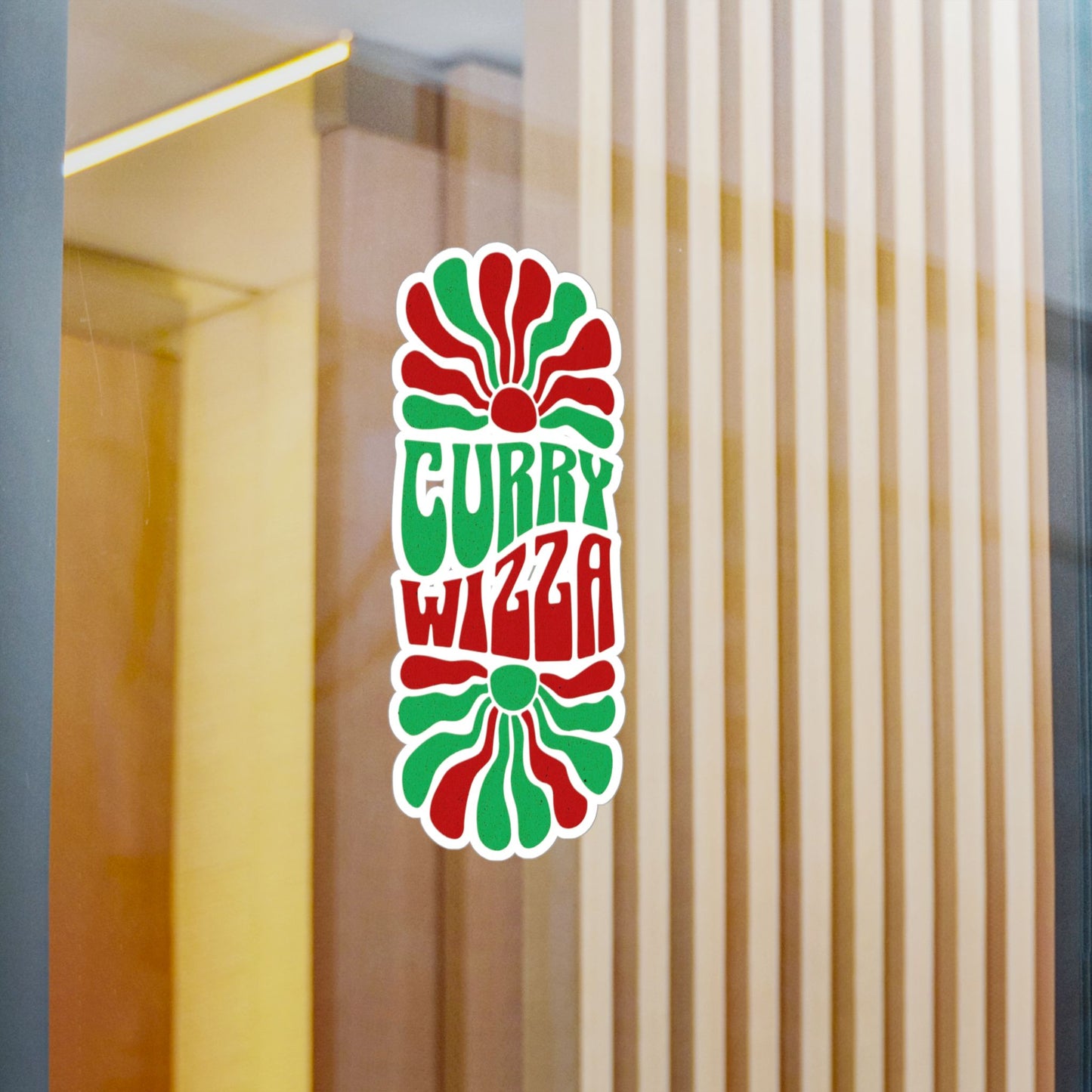 CURRY WIZZA - Kiss-Cut Vinyl Decal — Retro Psychedelic Sticker for Laptops, Water Bottles & Windows