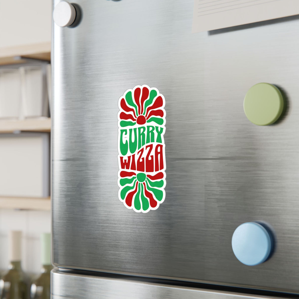 CURRY WIZZA - Kiss-Cut Vinyl Decal — Retro Psychedelic Sticker for Laptops, Water Bottles & Windows