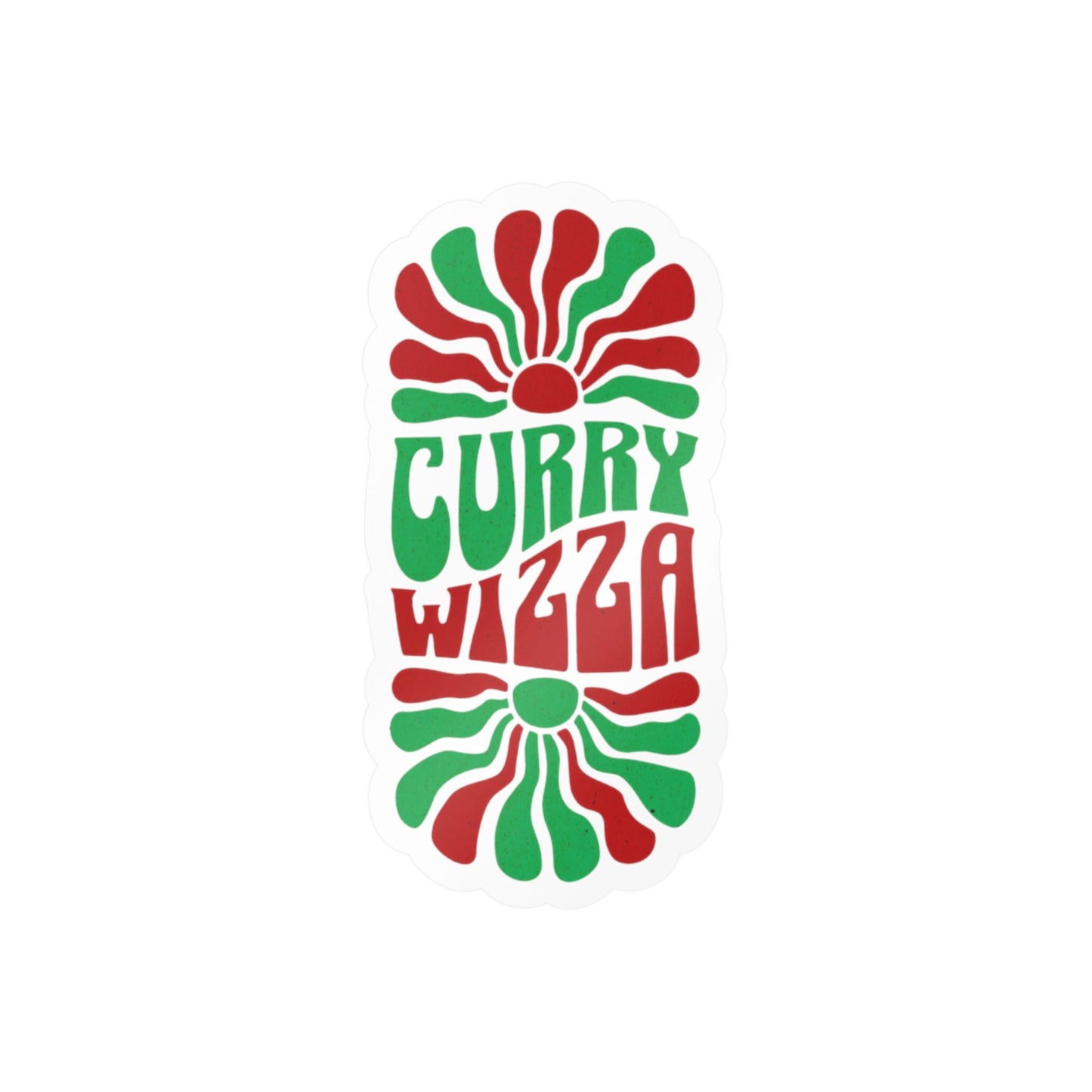 CURRY WIZZA - Kiss-Cut Vinyl Decal — Retro Psychedelic Sticker for Laptops, Water Bottles & Windows