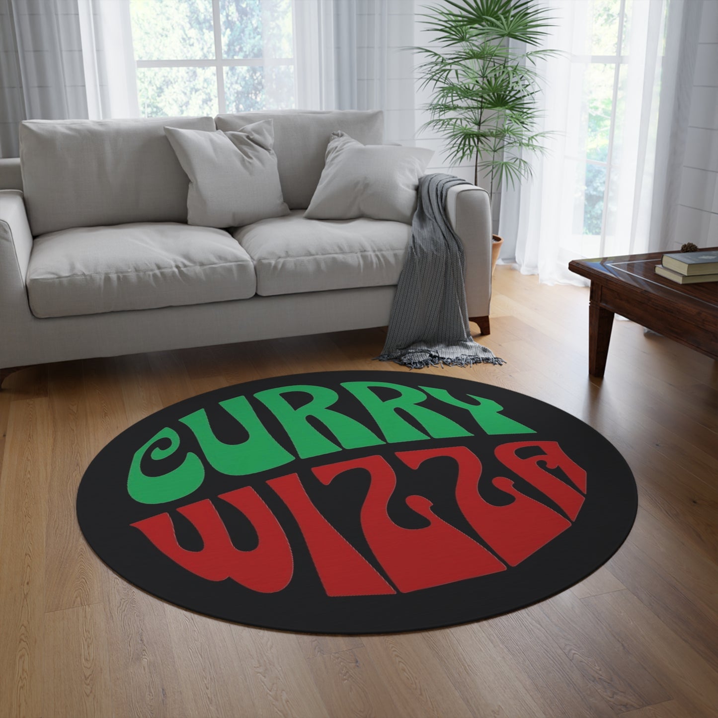 Round Rug — CURRY WIZZA Retro Psychedelic Kitchen Accent Rug