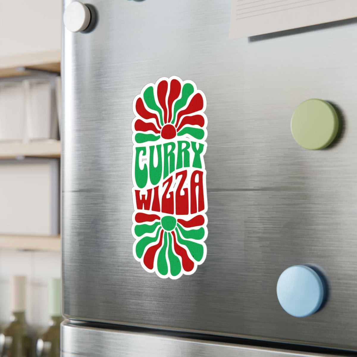 CURRY WIZZA - Kiss-Cut Vinyl Decal — Retro Psychedelic Sticker for Laptops, Water Bottles & Windows