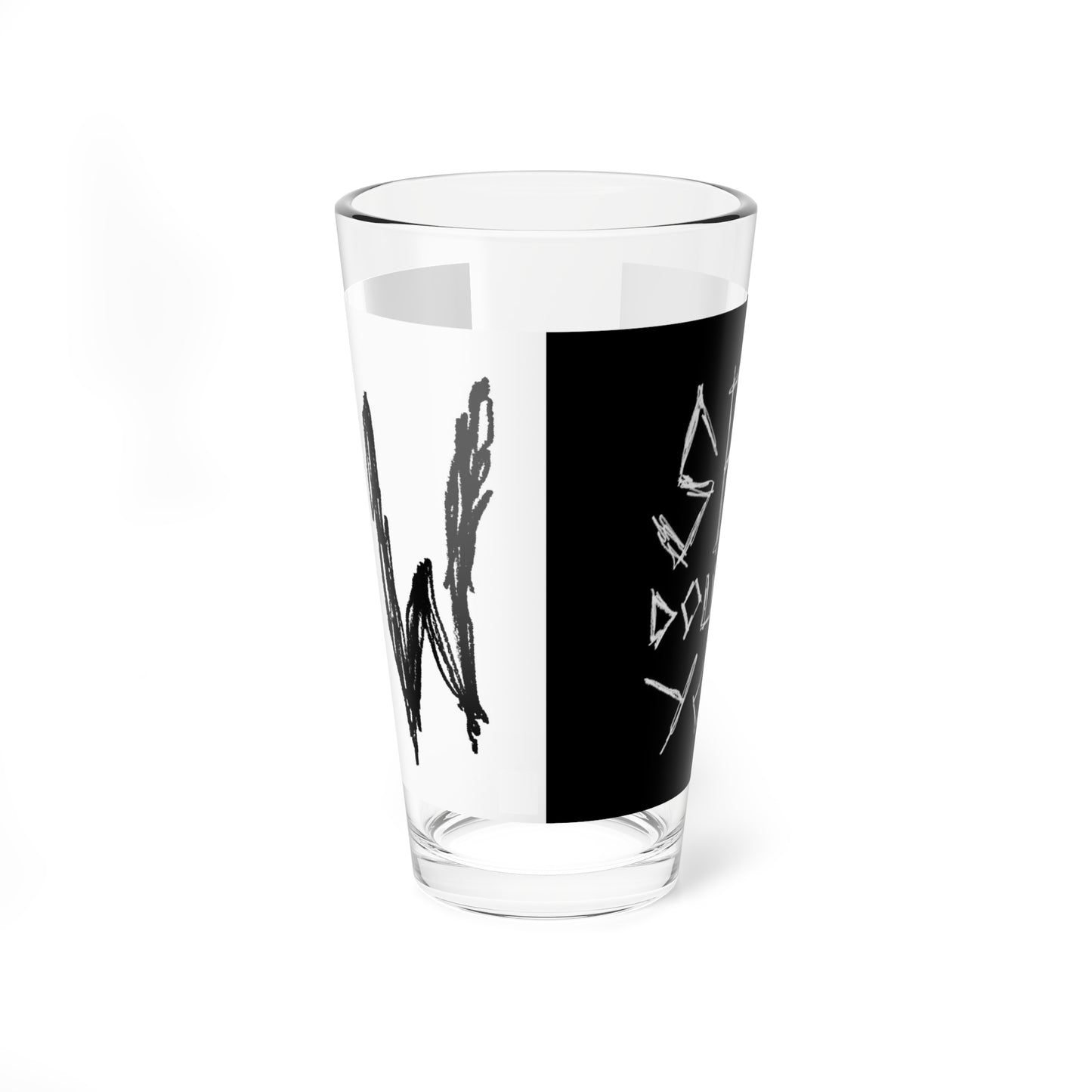 SEE DOUBLE YOU (CW) - 16oz Mixing Glass — Black & White Hand-Drawn Script Bar Glass