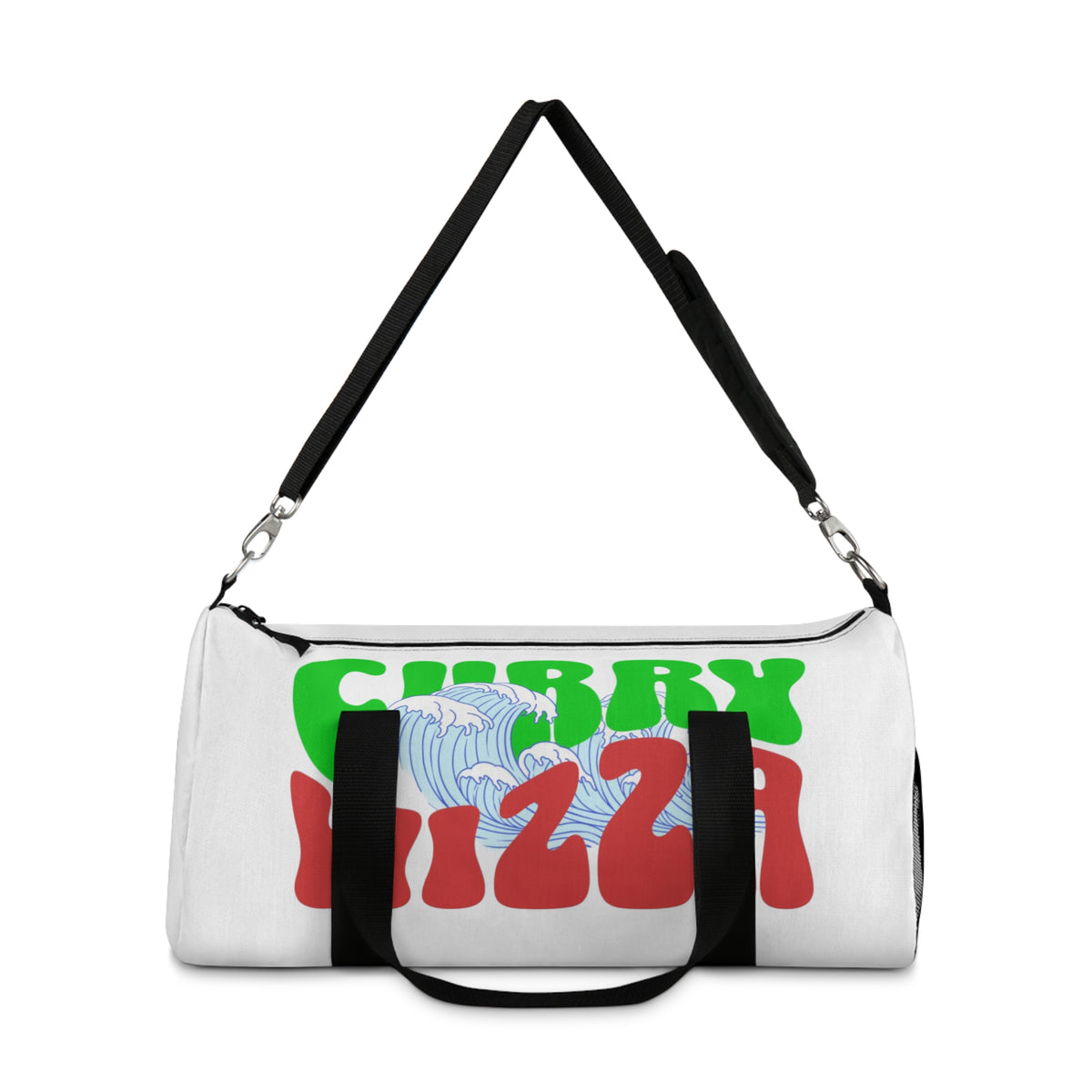 CURRY WIZZA - Graphic Duffel Bag — Retro Wave Surf-Inspired Travel Bag