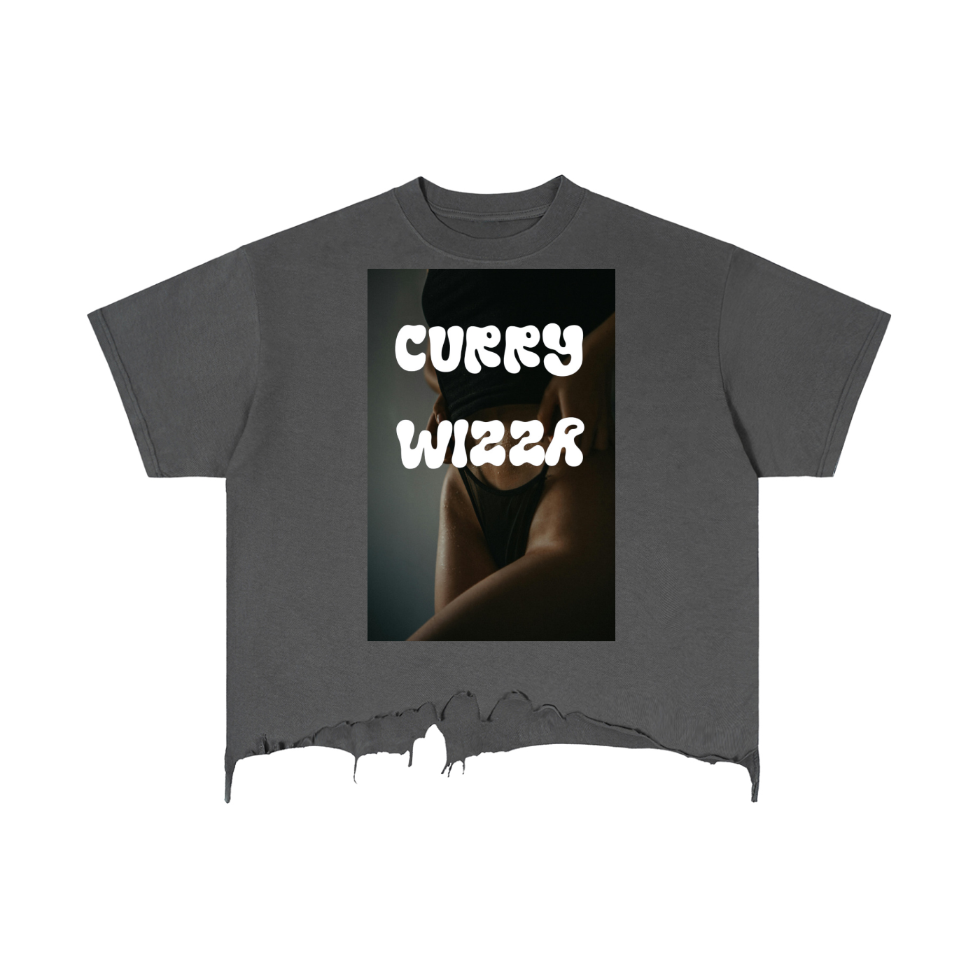 CURRY WIZZA - Vintage Wash Boxy Distressed Hem T-Shirt