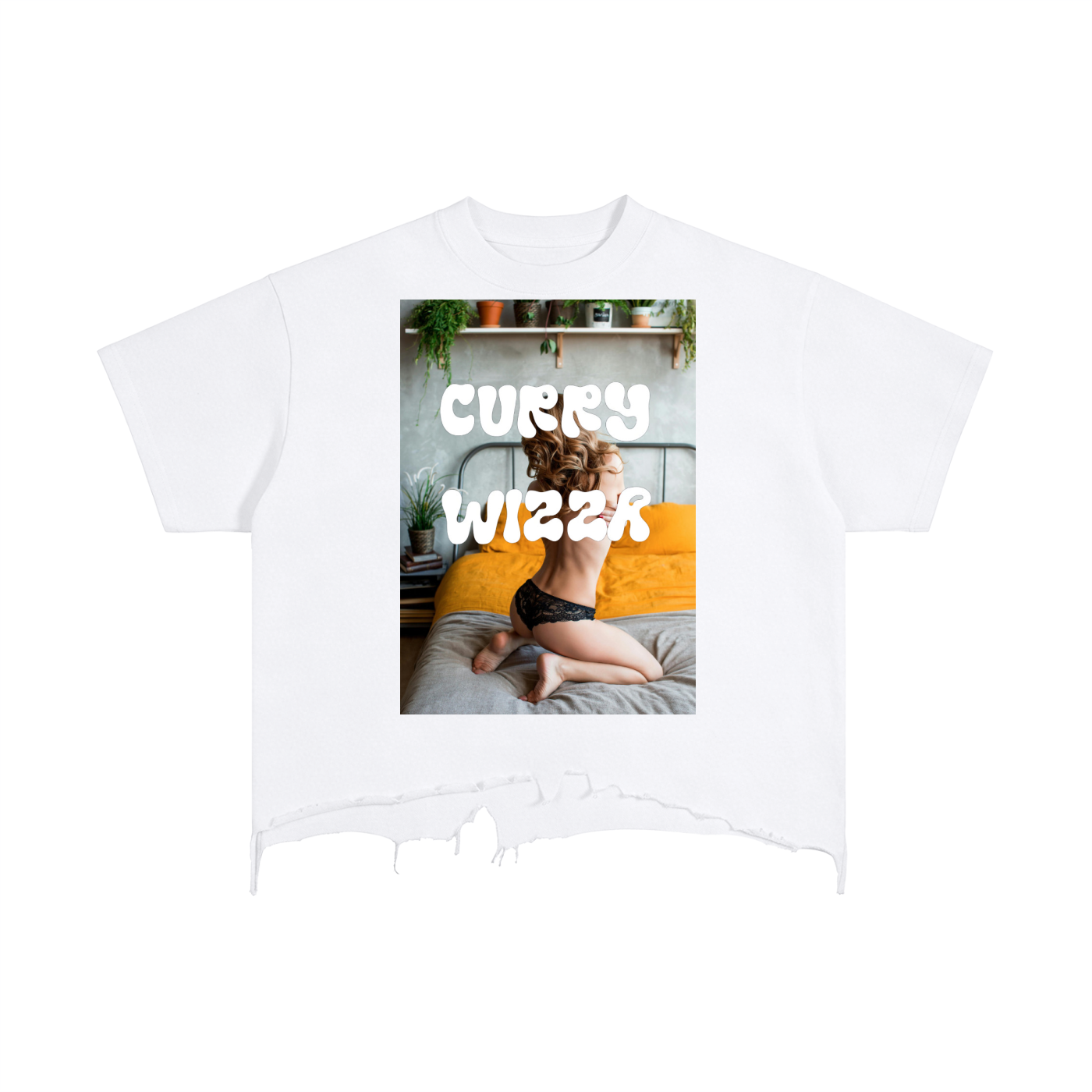 CURRY WIZZA - Vintage Wash Boxy Distressed Hem T-Shirt