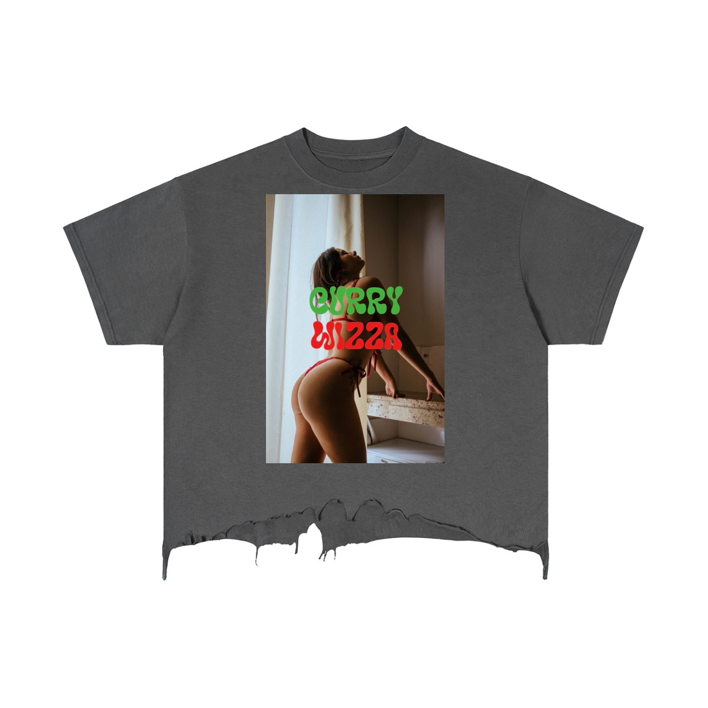 CURRY WIZZA - Vintage Wash Boxy Distressed Hem T-Shirt