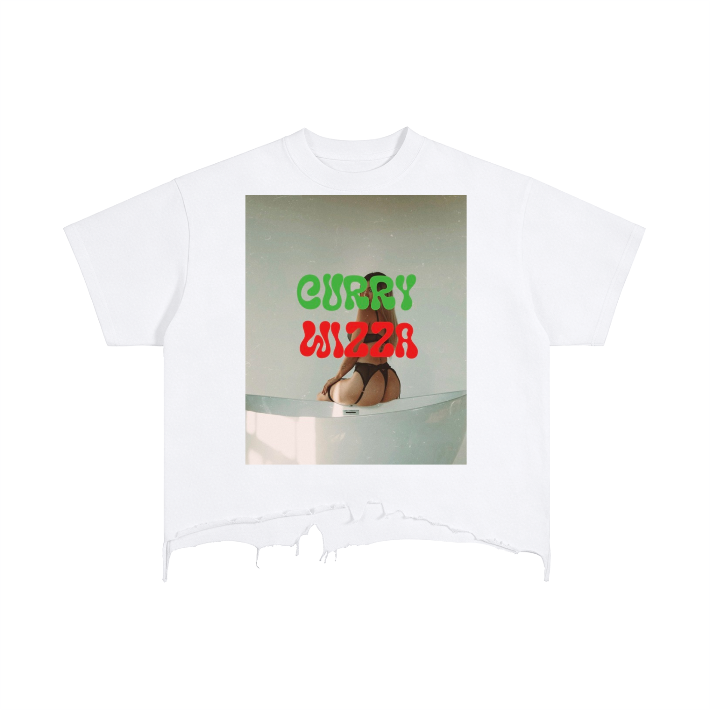 CURRY WIZZA - Vintage Wash Boxy Distressed Hem T-Shirt