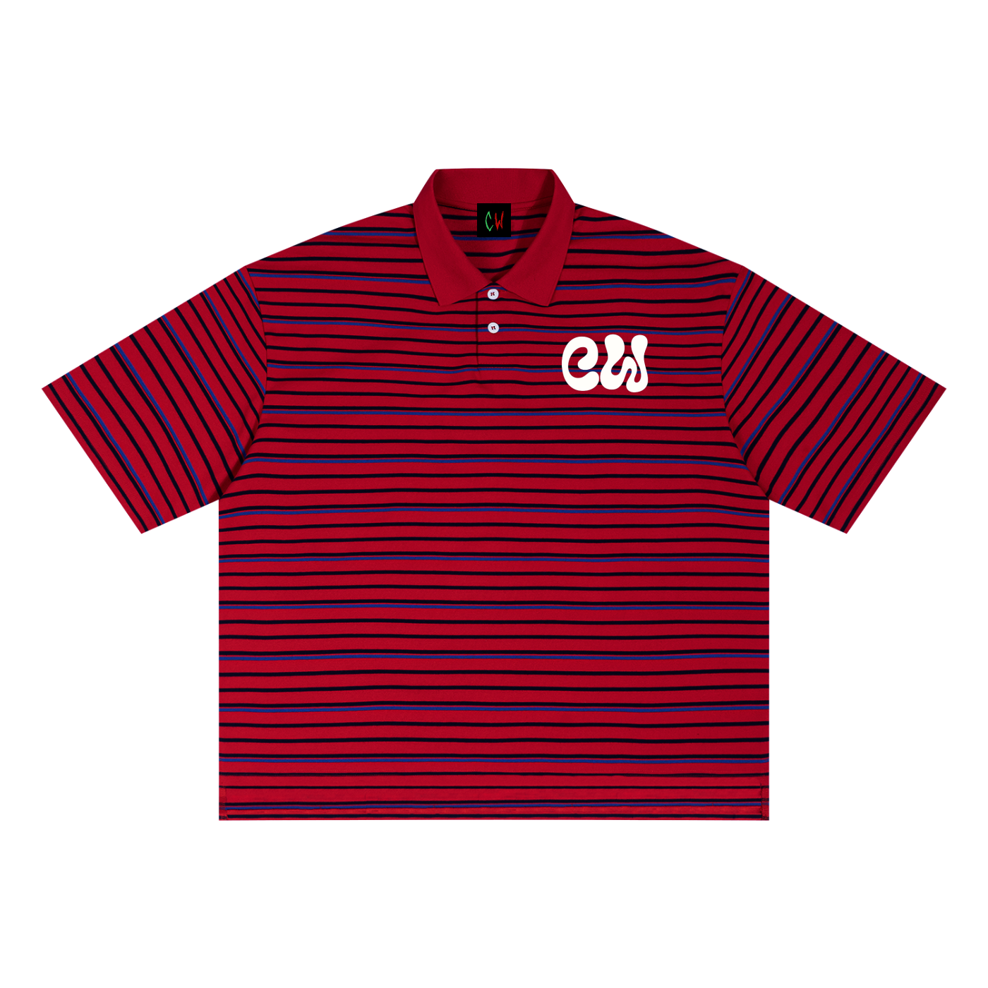 CW - Unisex Striped Boxy Collared Polo Shirt
