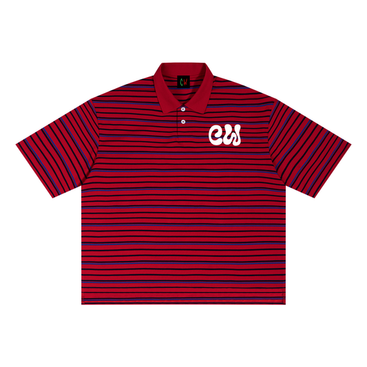 CW - Unisex Striped Boxy Collared Polo Shirt