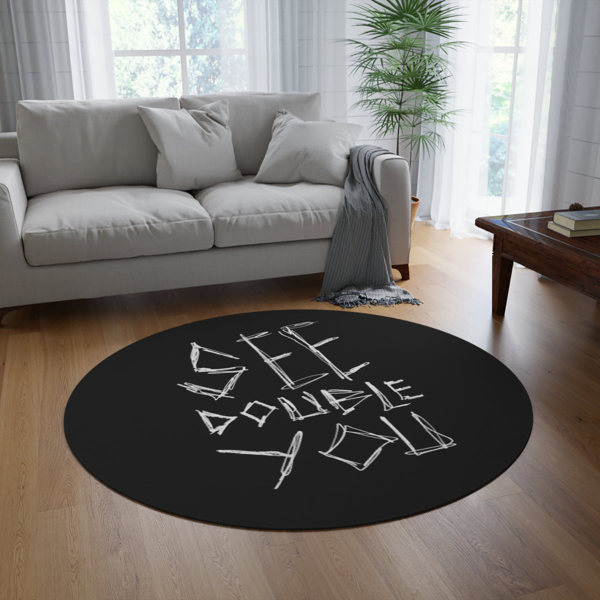 SEE DOUBLE YOU - Round Rug — 'See Double You' Black Typography Accent Rug