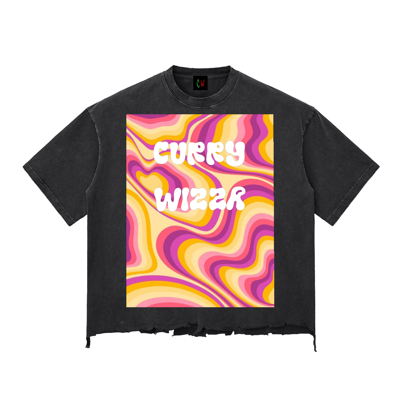 CURRY WIZZA - Snow Wash Raw-Hem Boxy T-shirt