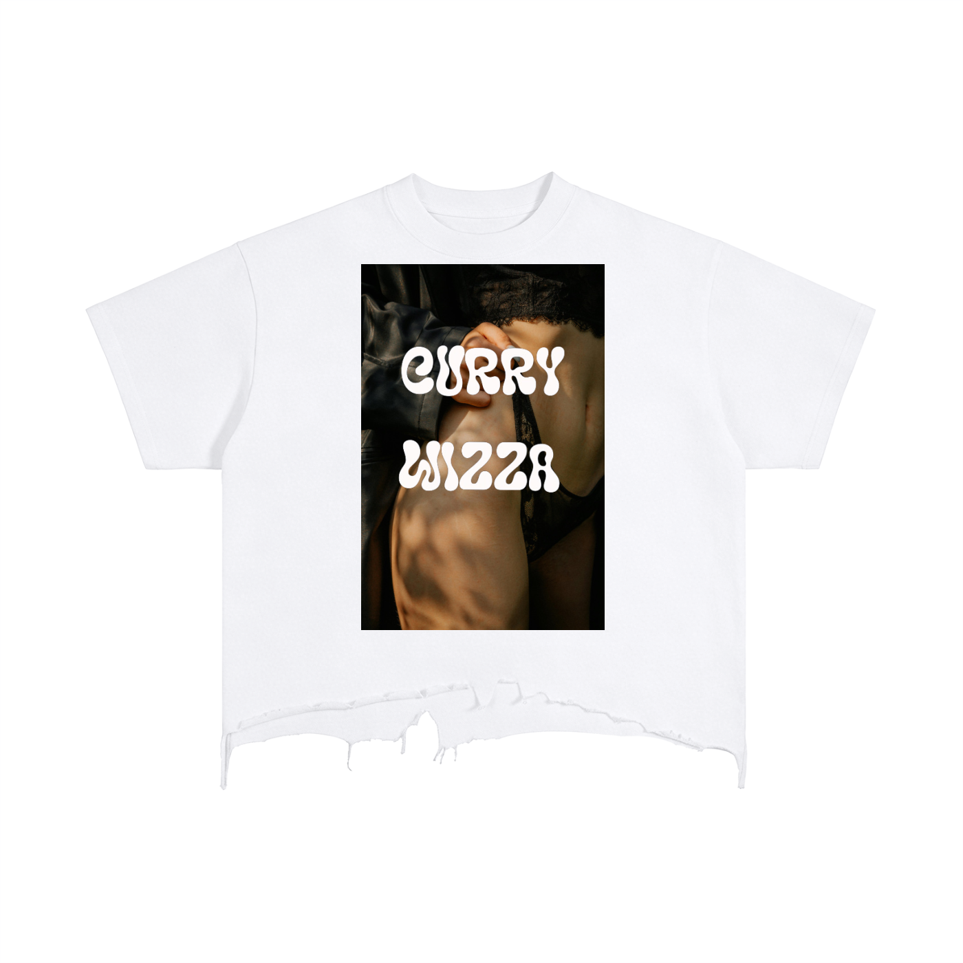 CURRY WIZZA - Vintage Wash Boxy Distressed Hem T-Shirt