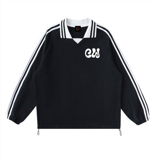 CW - Contrast Striped Lapel Collar Sweatshirt