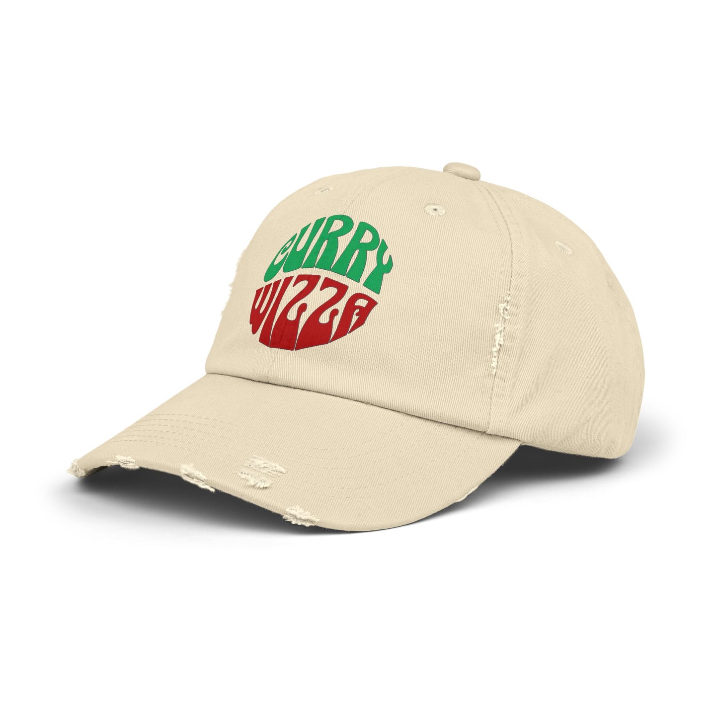 CURRY WIZZA - Distressed Baseball Cap — Retro Psychedelic Logo Hat
