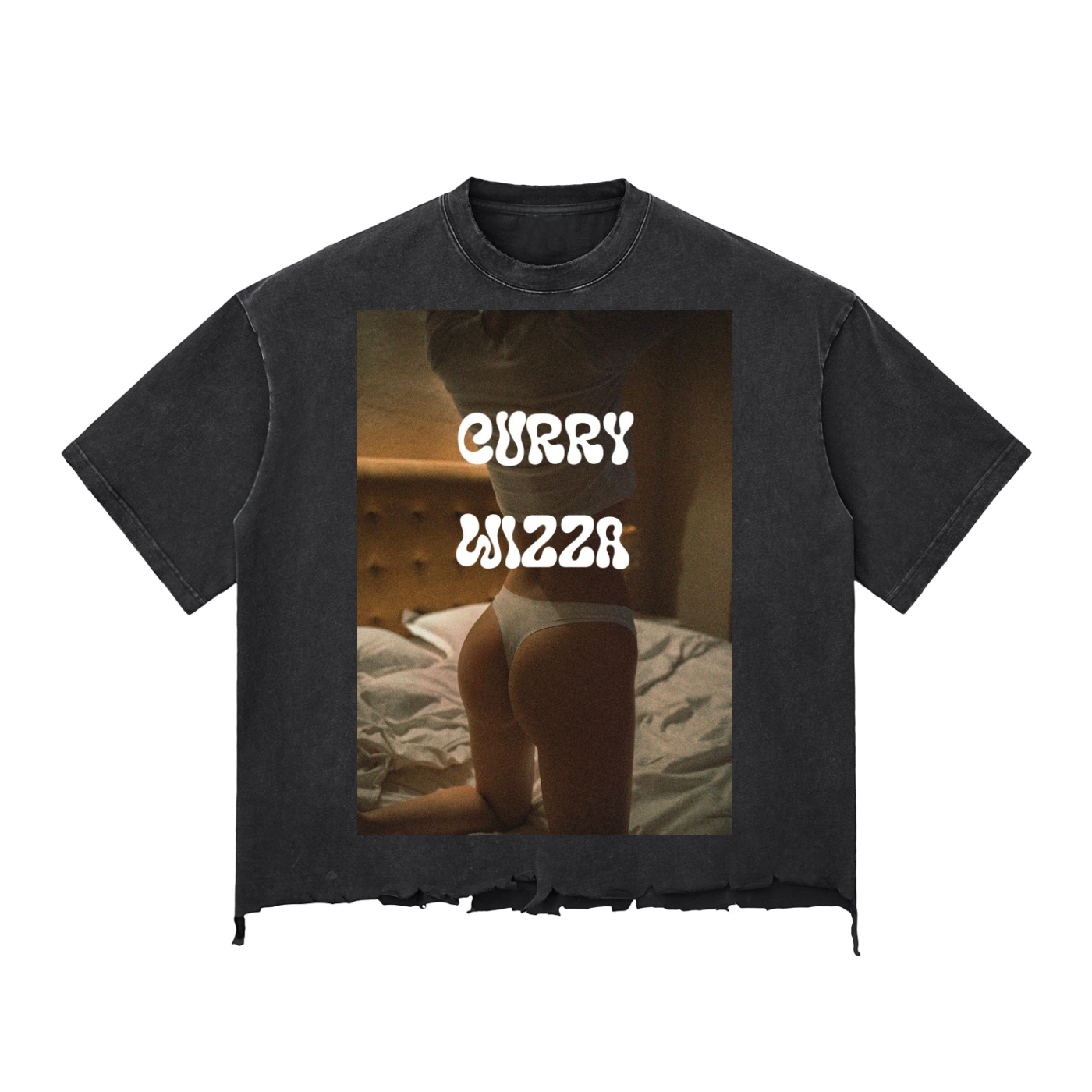 CURRY WIZZA - Snow Wash Raw-Hem Boxy T-shirt