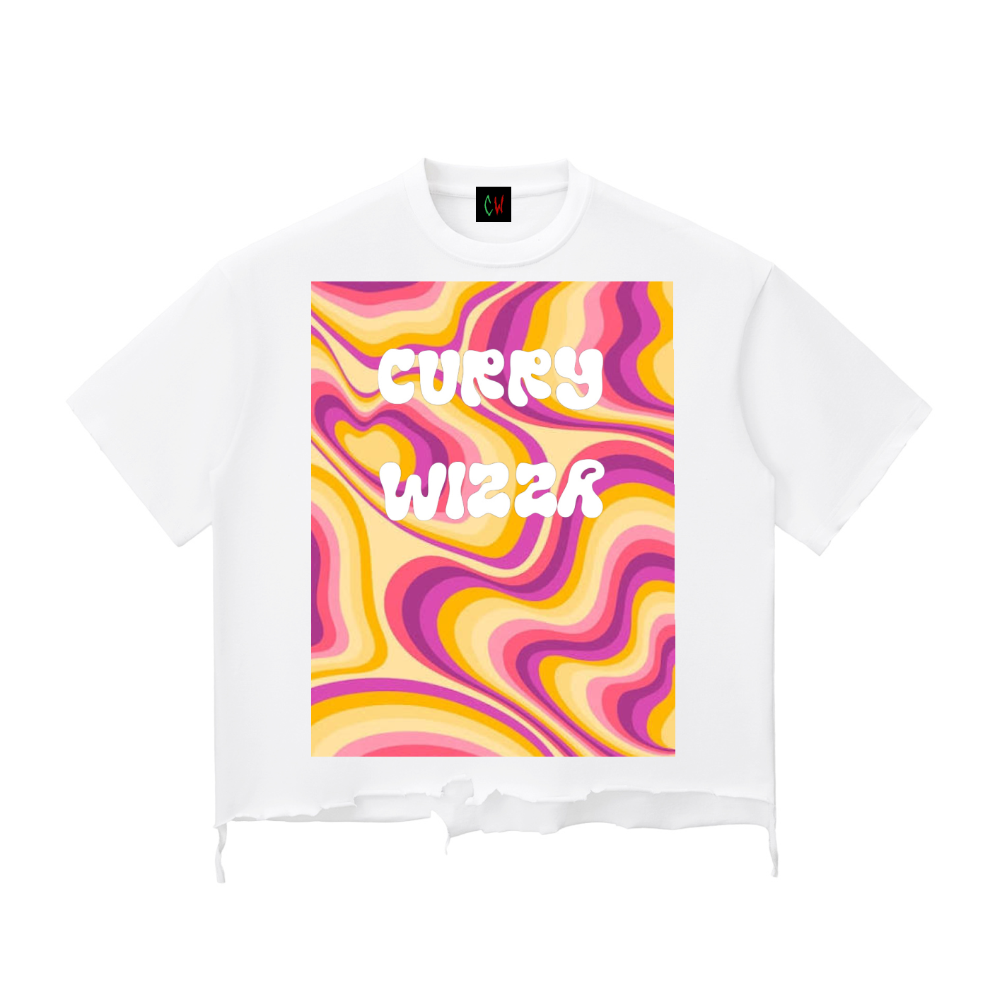 CURRY WIZZA - Snow Wash Raw-Hem Boxy T-shirt