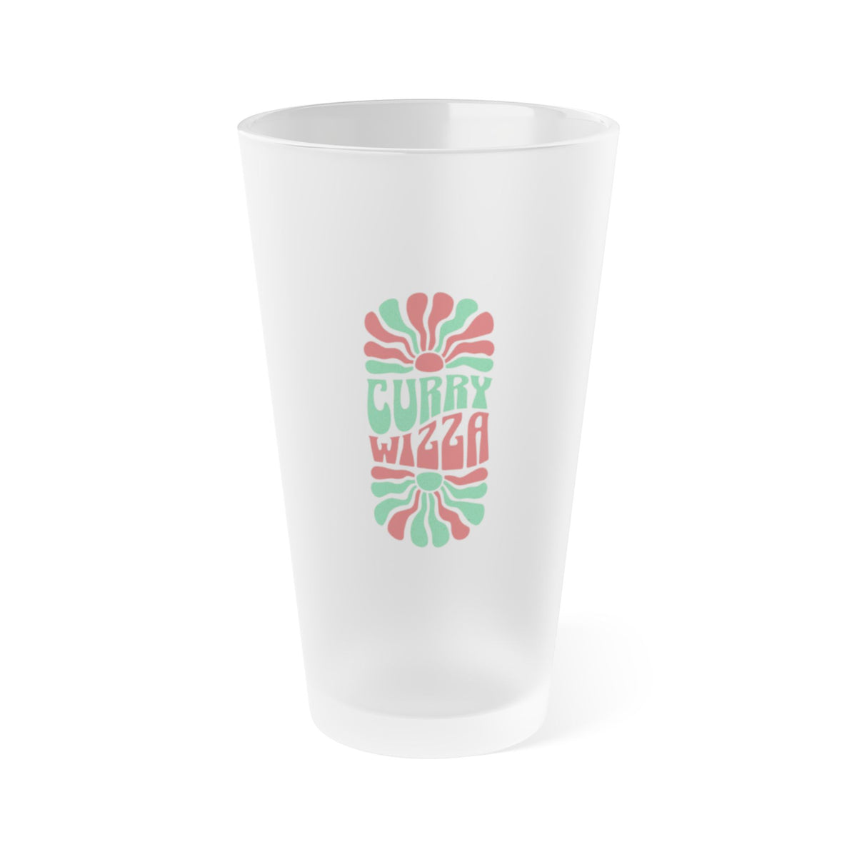 CURRY WIZZA - Frosted Pint Glass - 'Curry Wizza' Retro Swirl 16oz