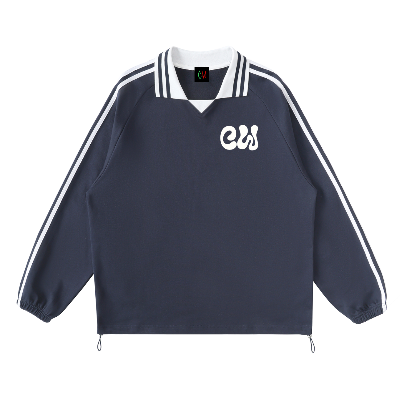 CW - Contrast Striped Lapel Collar Sweatshirt