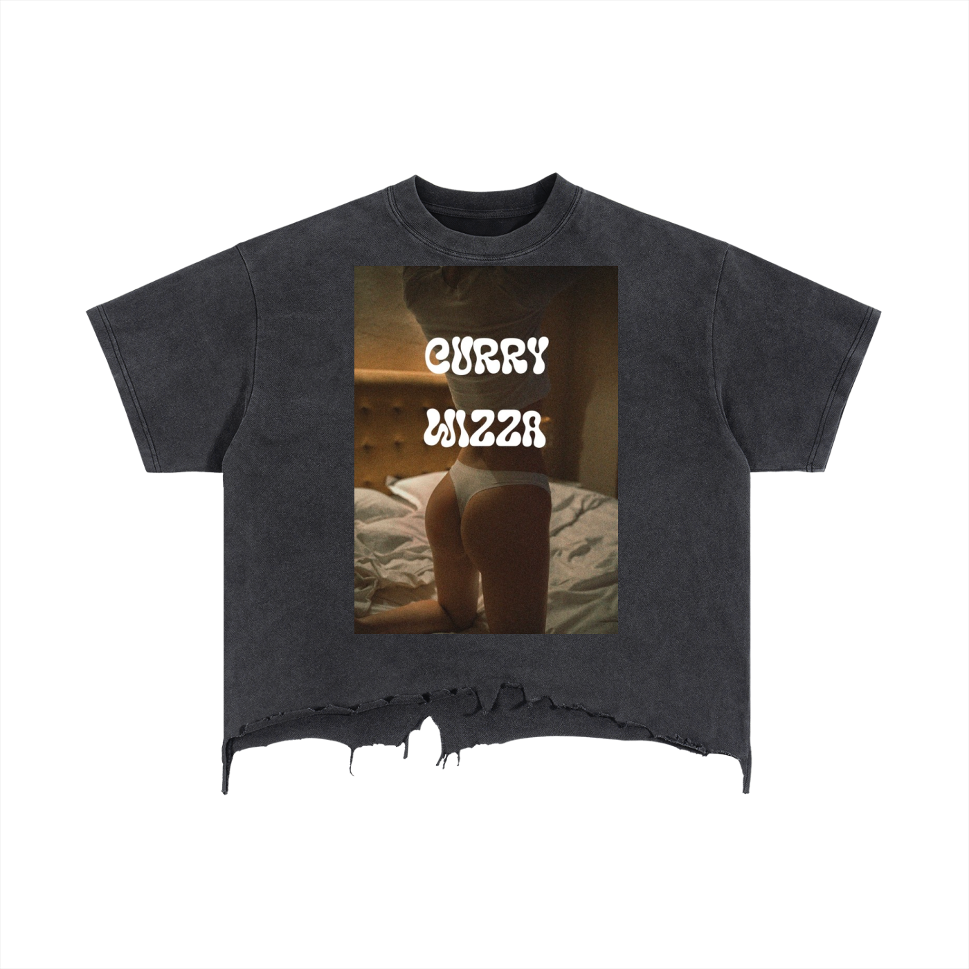 CURRY WIZZA - Vintage Wash Boxy Distressed Hem T-Shirt