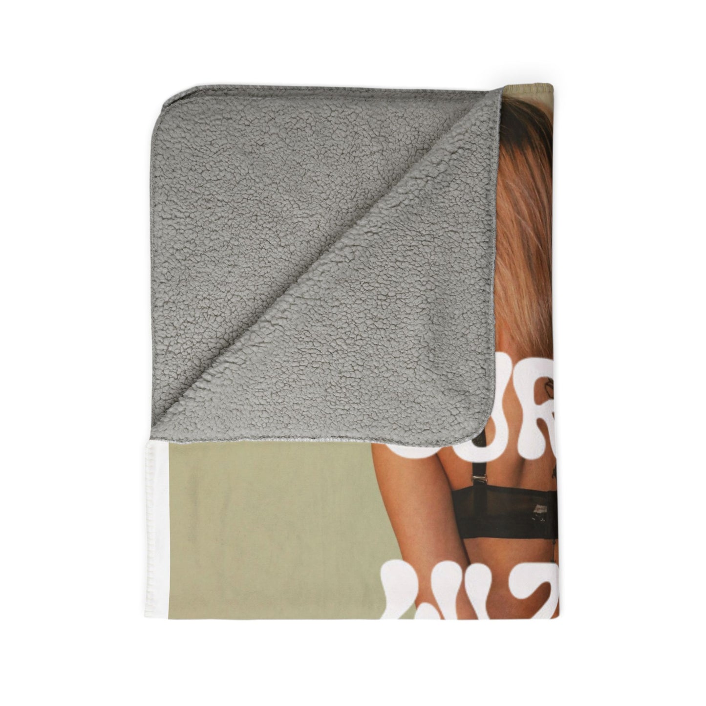 CURRY WIZZA - Sherpa Blanket — Retro Pinup Photo with 'CURRY WIZZA' Text