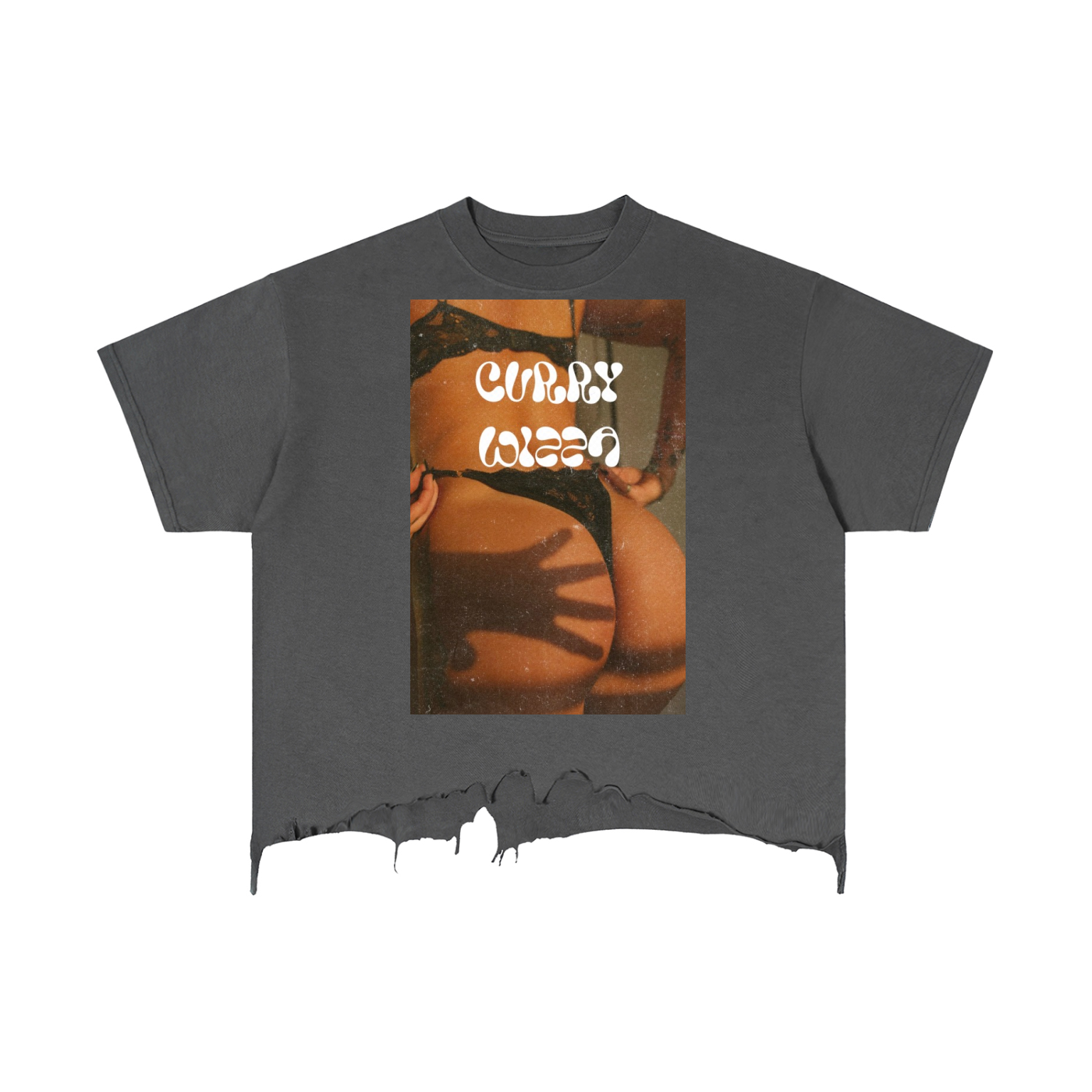 CURRY WIZZA - Vintage Wash Boxy Distressed Hem T-Shirt