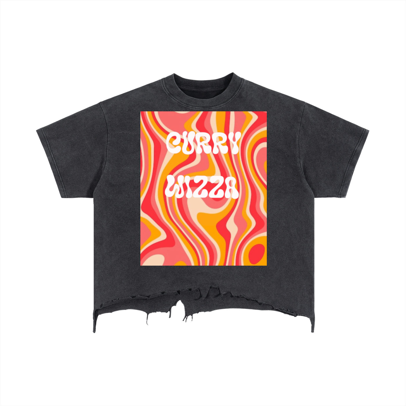 CURRY WIZZA - Vintage Wash Boxy Distressed Hem T-Shirt