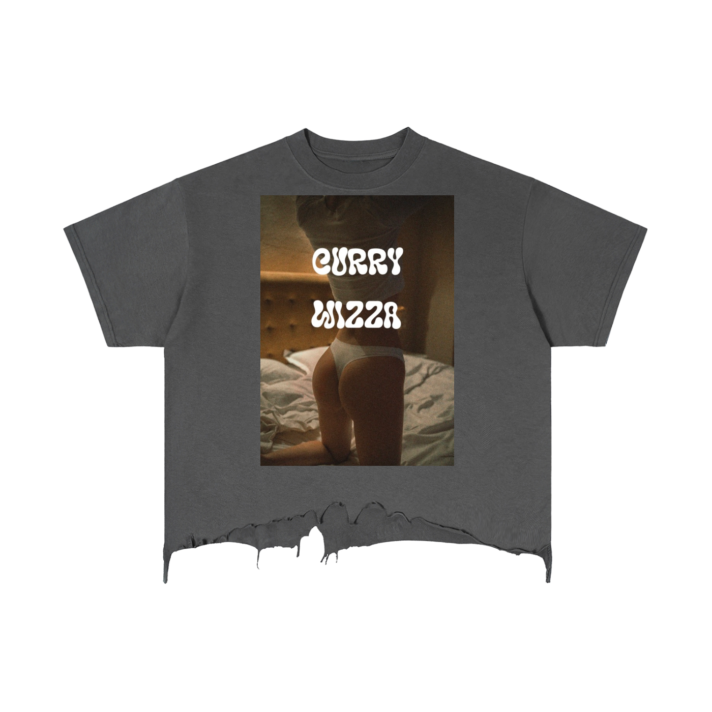 CURRY WIZZA - Vintage Wash Boxy Distressed Hem T-Shirt