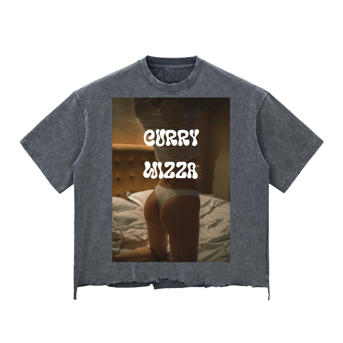 CURRY WIZZA - Snow Wash Raw-Hem Boxy T-shirt