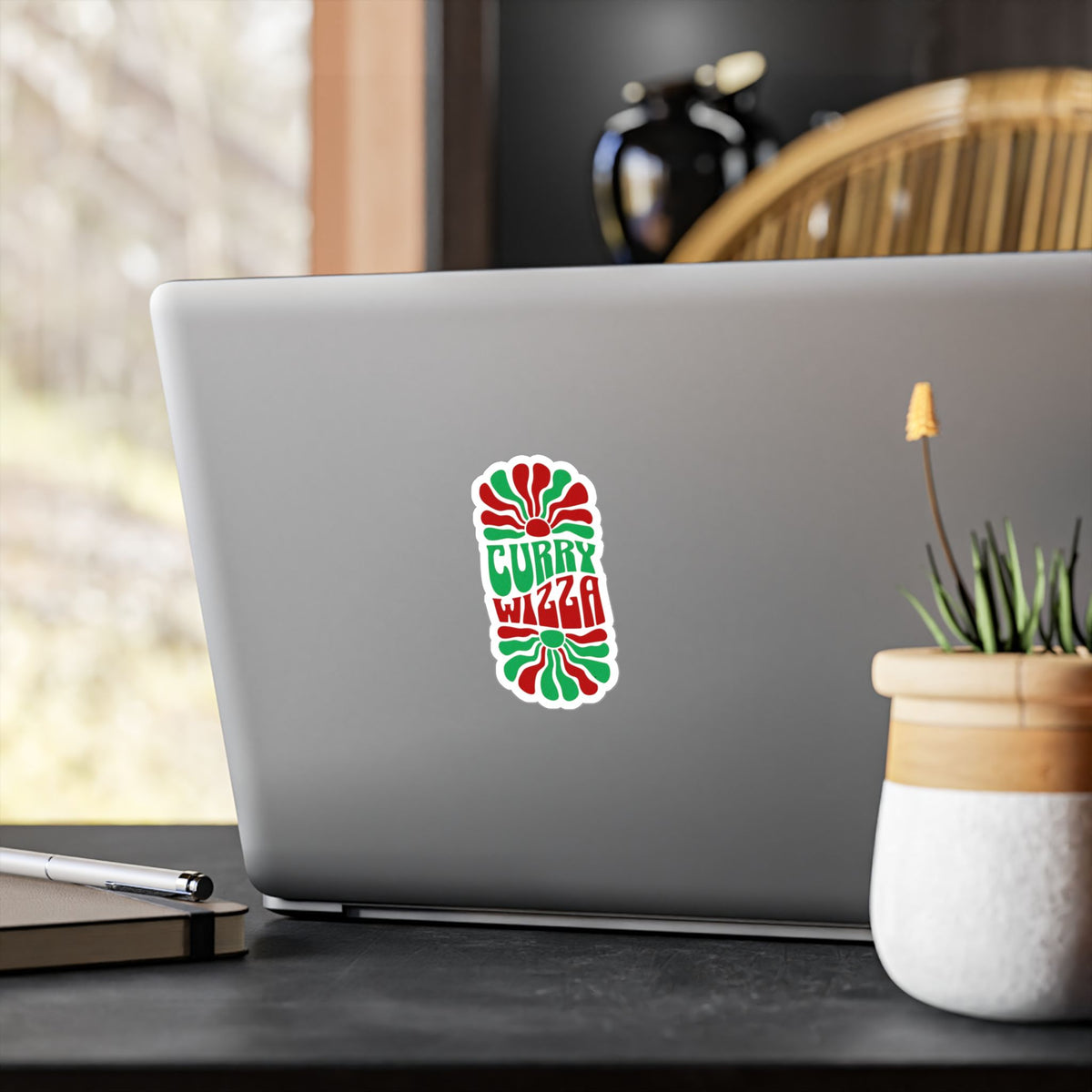 CURRY WIZZA - Kiss-Cut Vinyl Decal — Retro Psychedelic Sticker for Laptops, Water Bottles & Windows