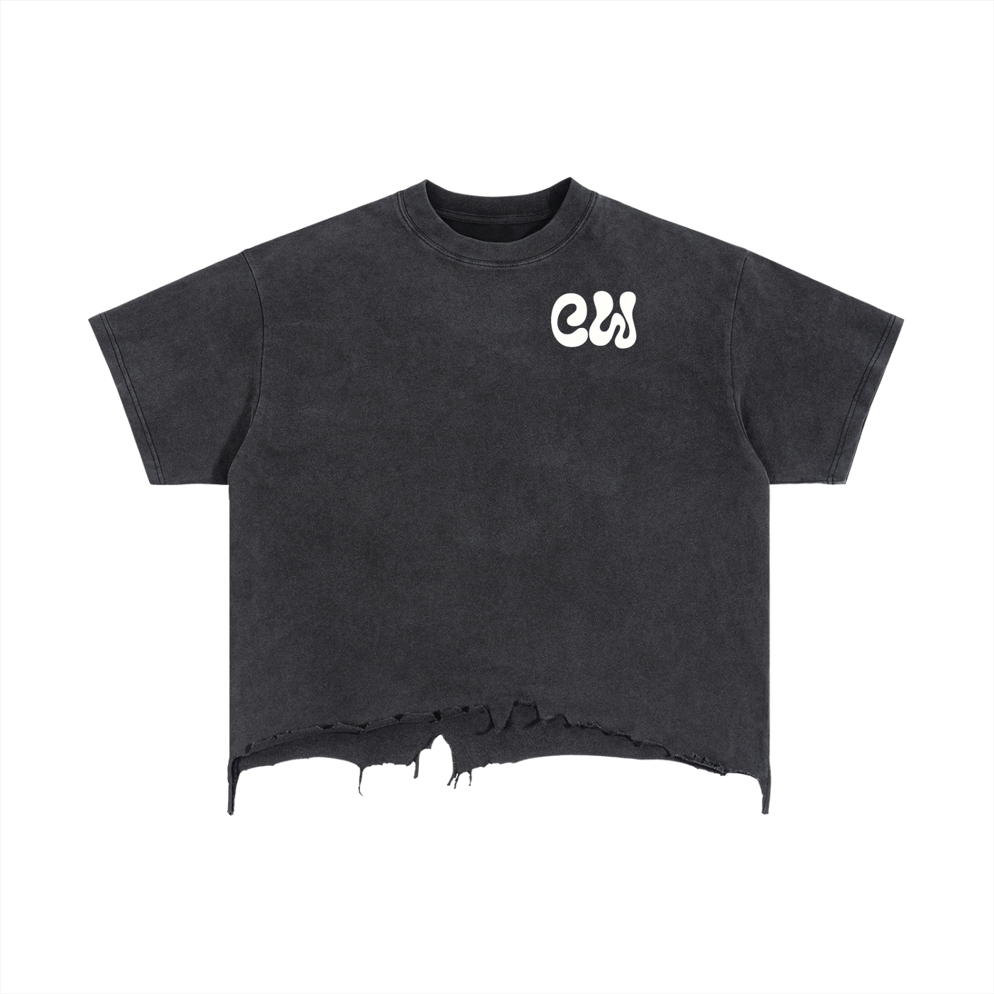 CW - Vintage Wash Boxy Distressed Hem T-Shirt