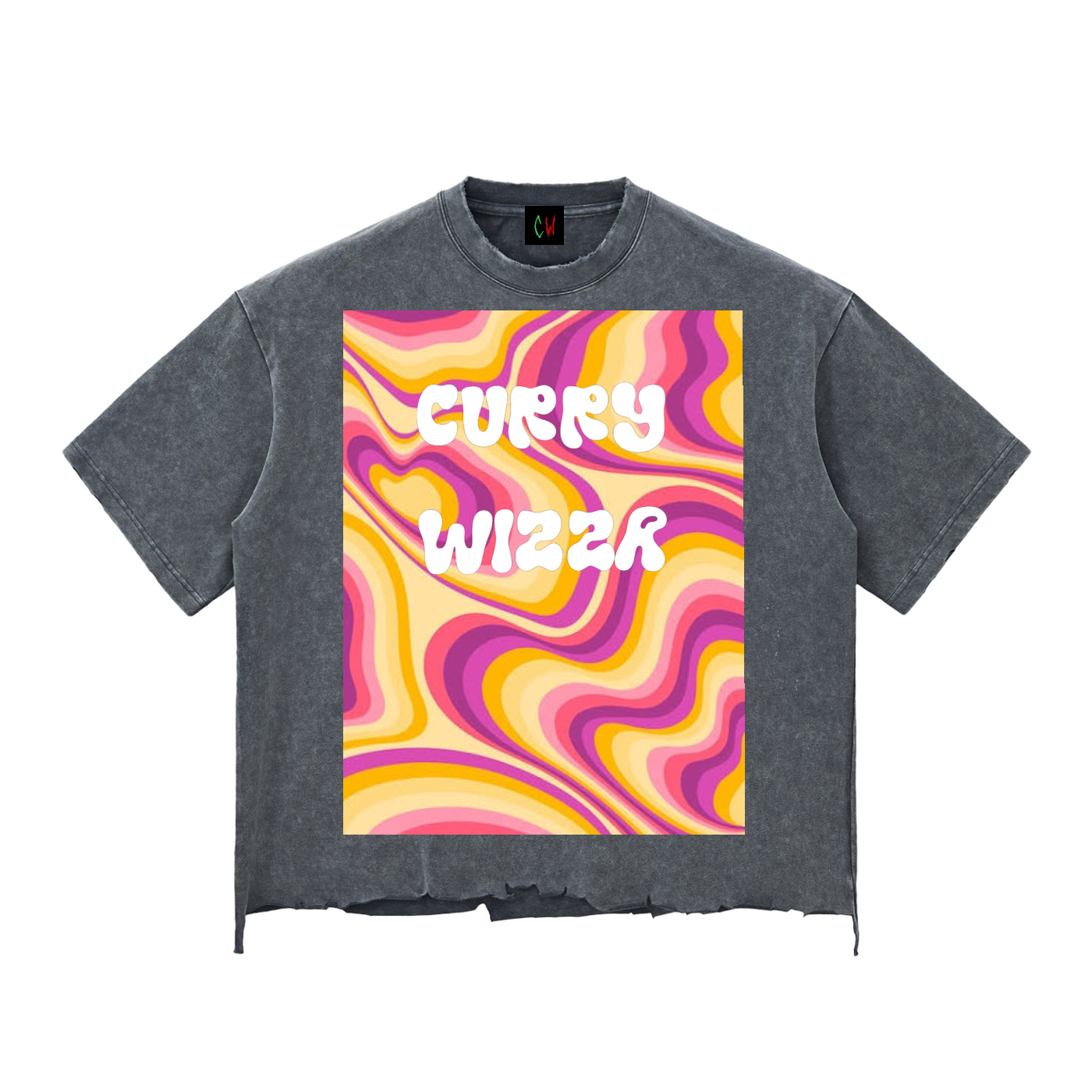 CURRY WIZZA - Snow Wash Raw-Hem Boxy T-shirt