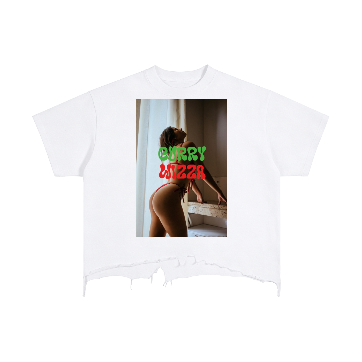 CURRY WIZZA - Vintage Wash Boxy Distressed Hem T-Shirt