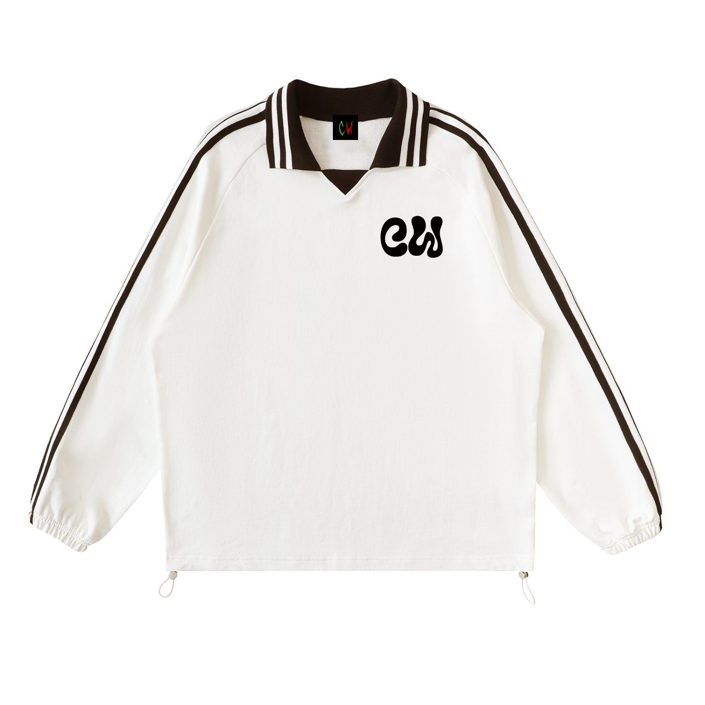CW - Contrast Striped Lapel Collar Sweatshirt