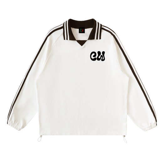 CW - Contrast Striped Lapel Collar Sweatshirt