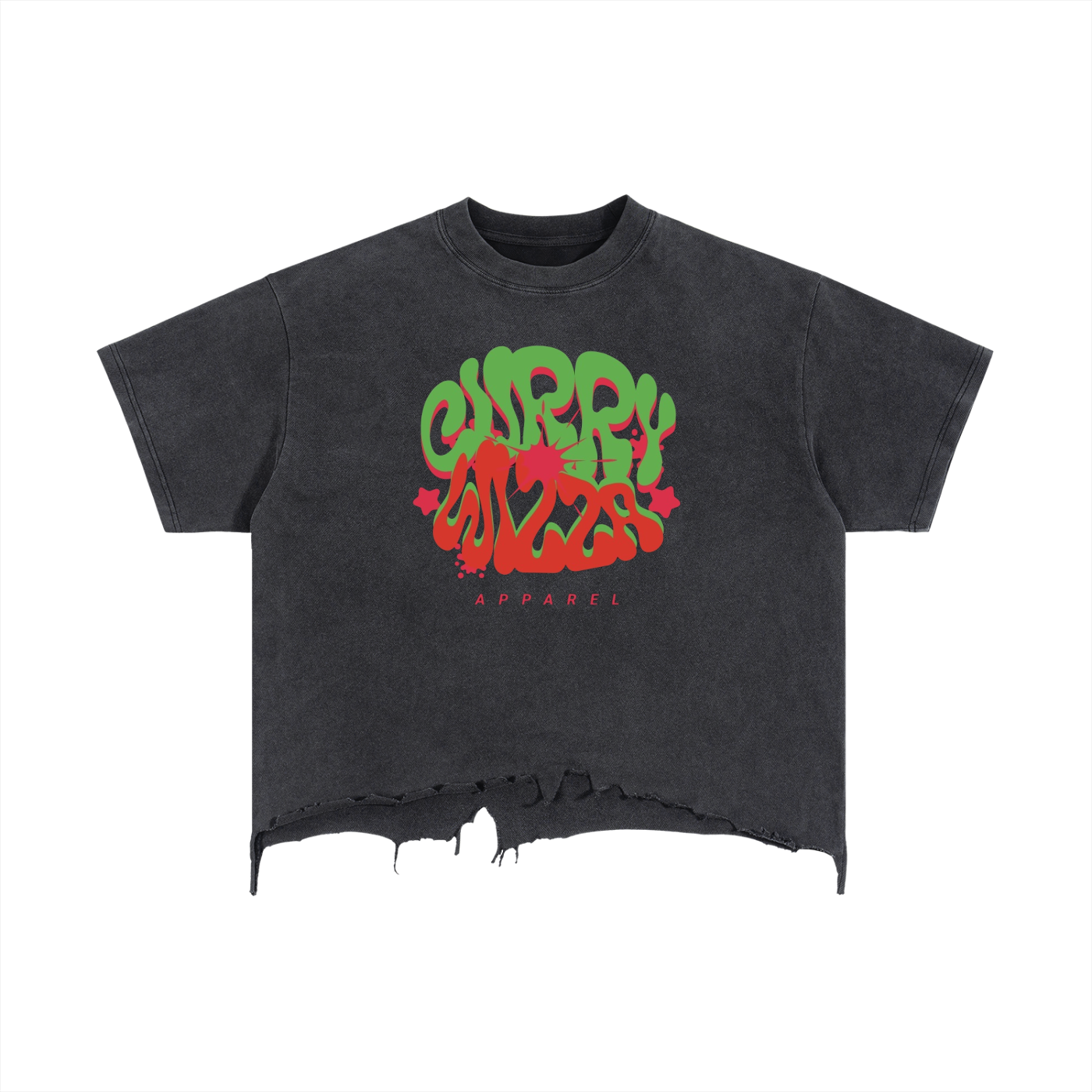 CURRY WIZZA - Vintage Wash Boxy Distressed Hem T-Shirt
