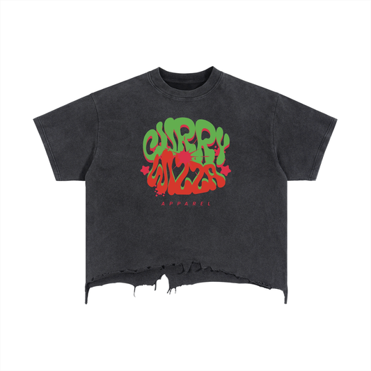 CURRY WIZZA - Vintage Wash Boxy Distressed Hem T-Shirt