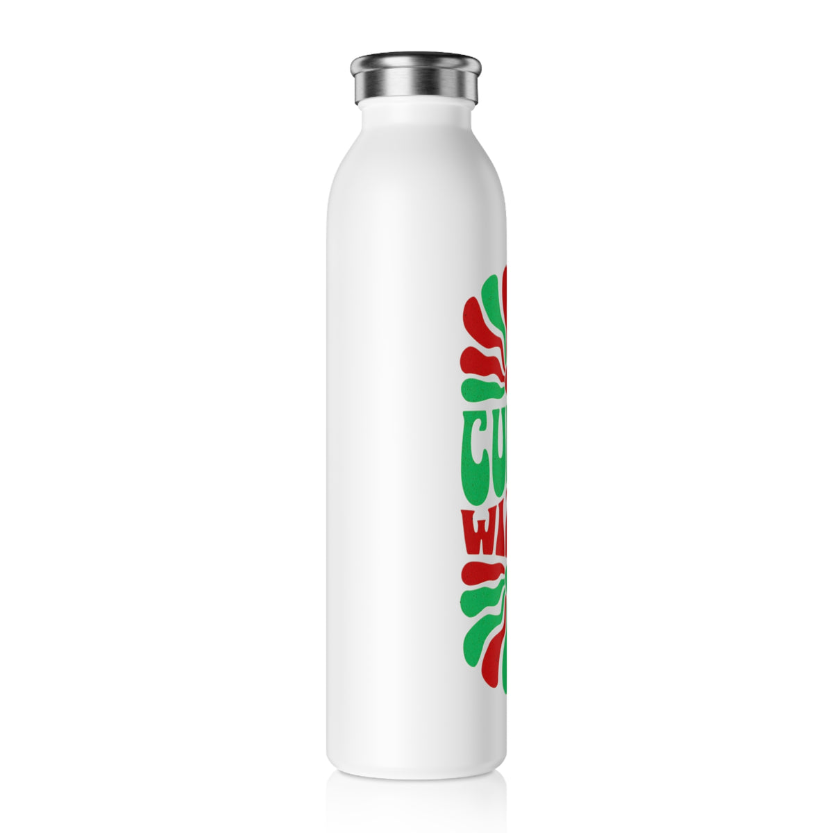 CURRY WIZZA - Slim Water Bottle — Retro Red & Green Psychedelic Design