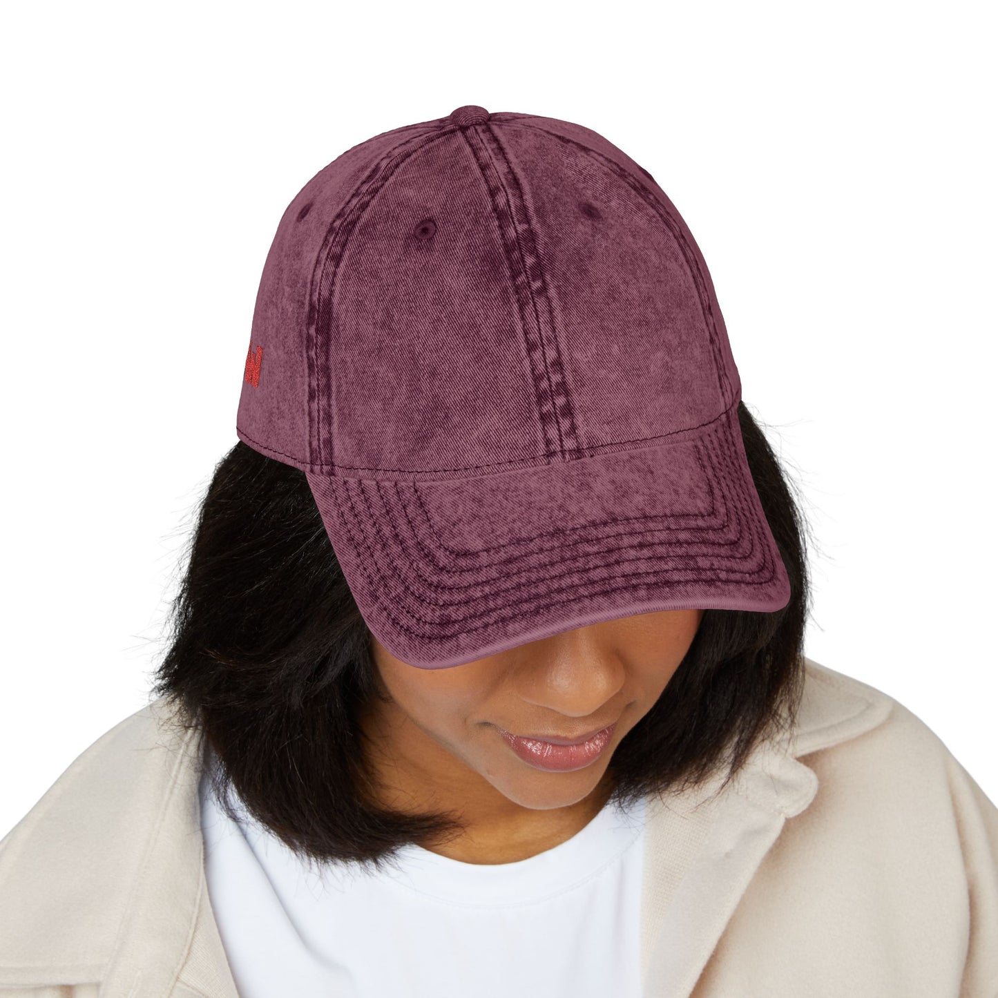 CW - Vintage Embroidered Cap – Washed Red Baseball Hat