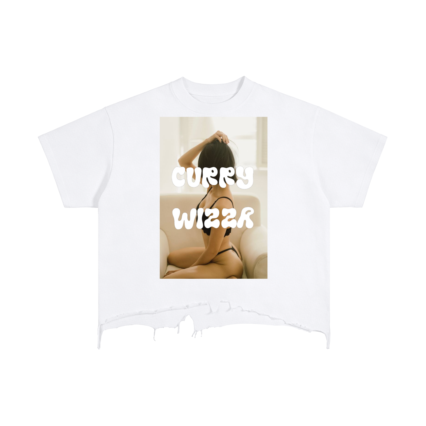CURRY WIZZA - Vintage Wash Boxy Distressed Hem T-Shirt