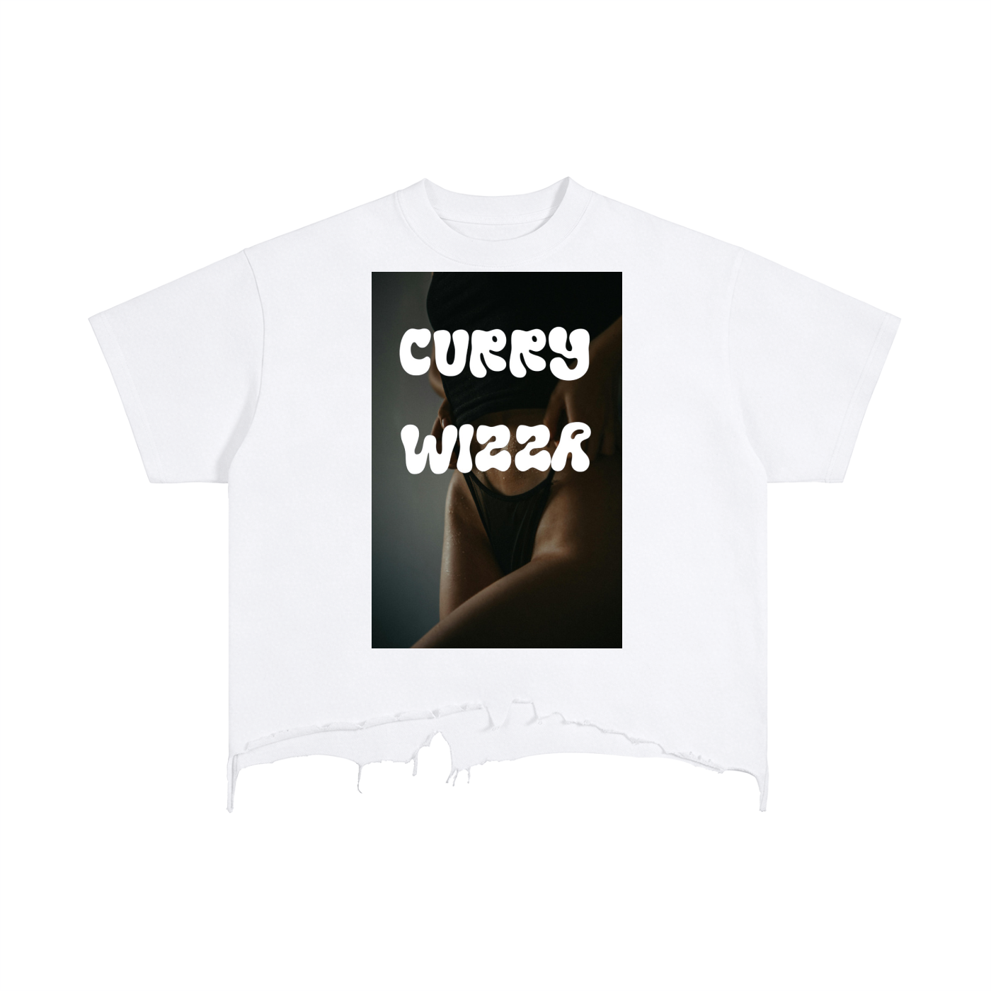 CURRY WIZZA - Vintage Wash Boxy Distressed Hem T-Shirt