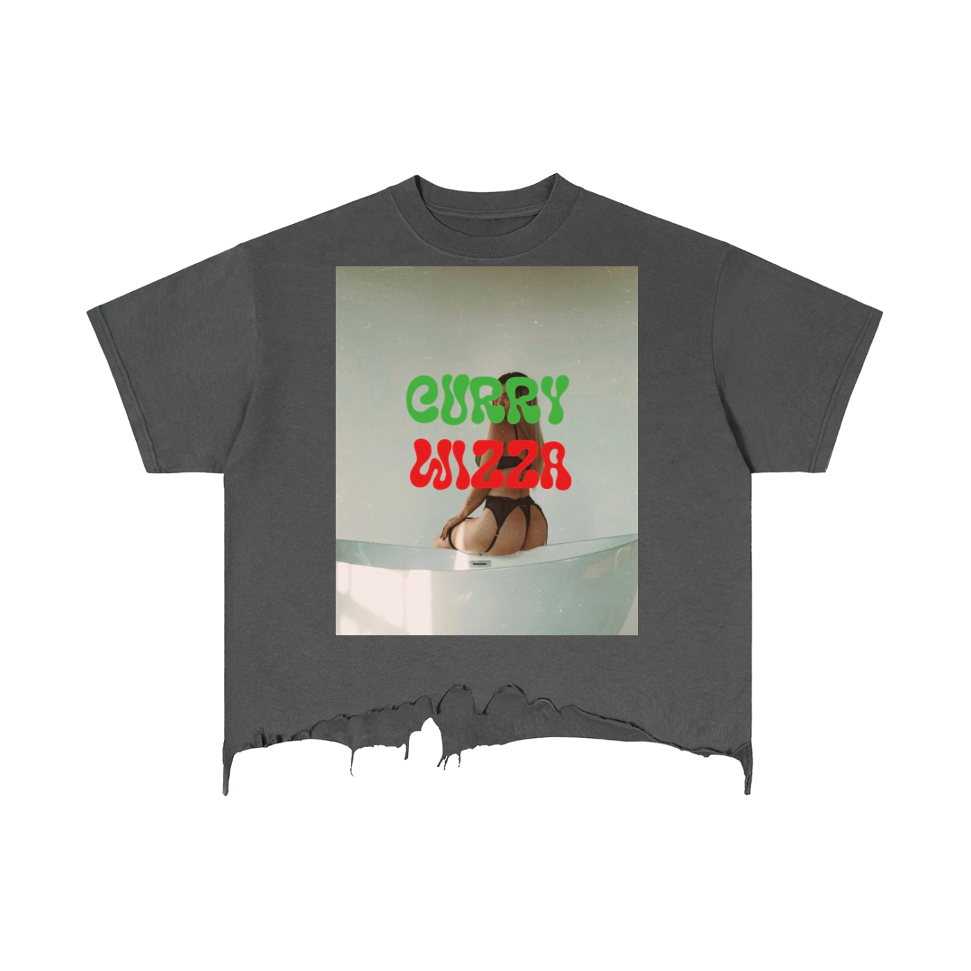 CURRY WIZZA - Vintage Wash Boxy Distressed Hem T-Shirt
